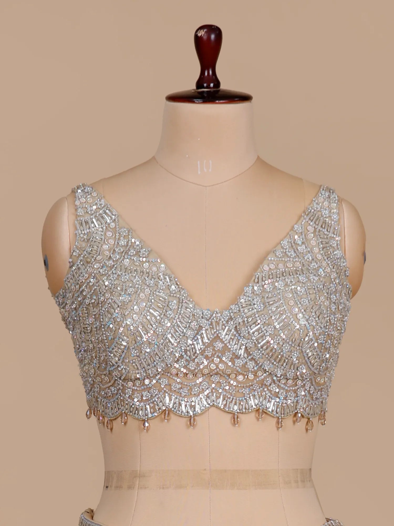 Beige Net Party Wear Lehenga with Mirror Sequins Design