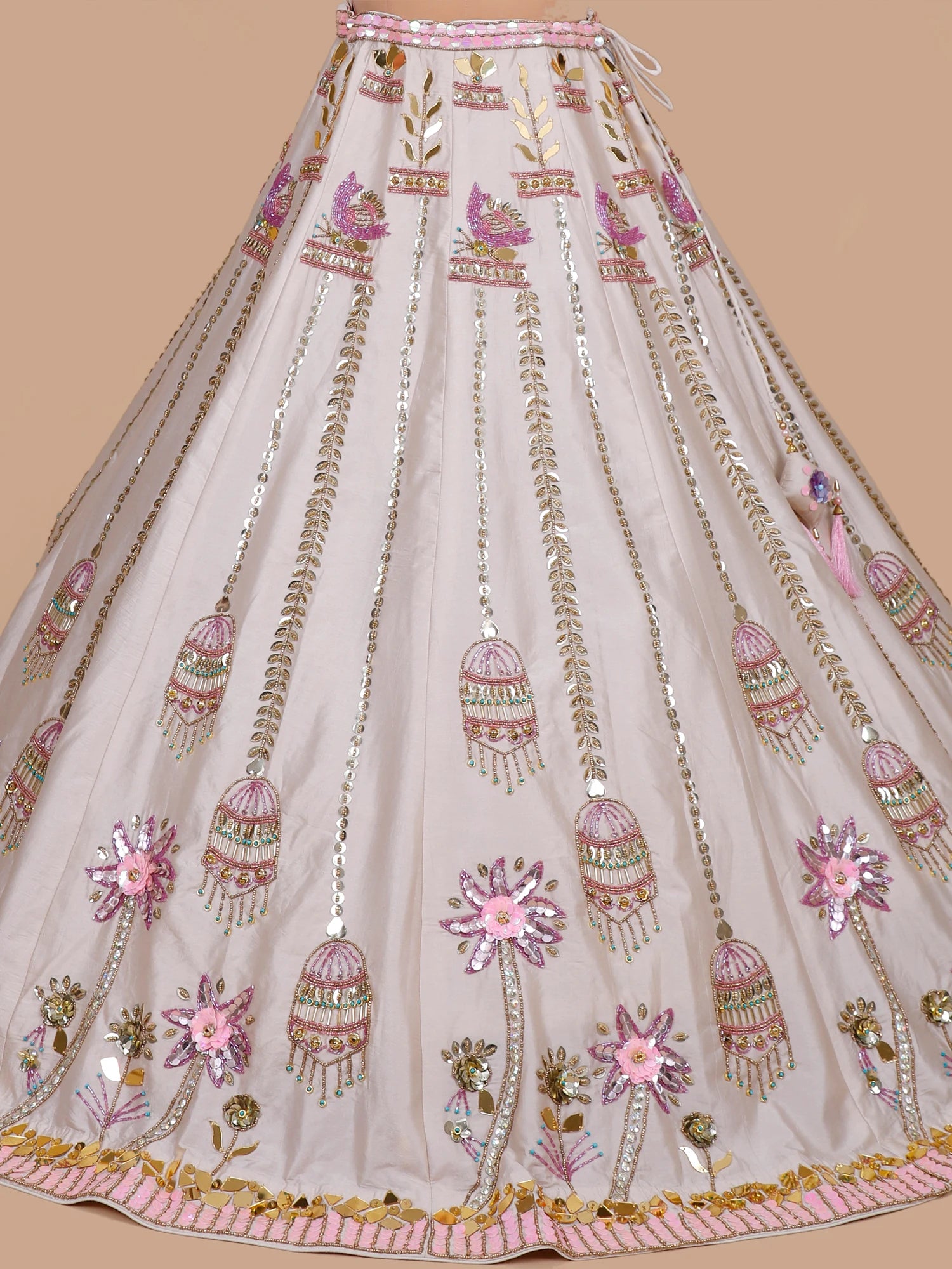 Off White Raw Silk Nazmira Aplique lehenga for women