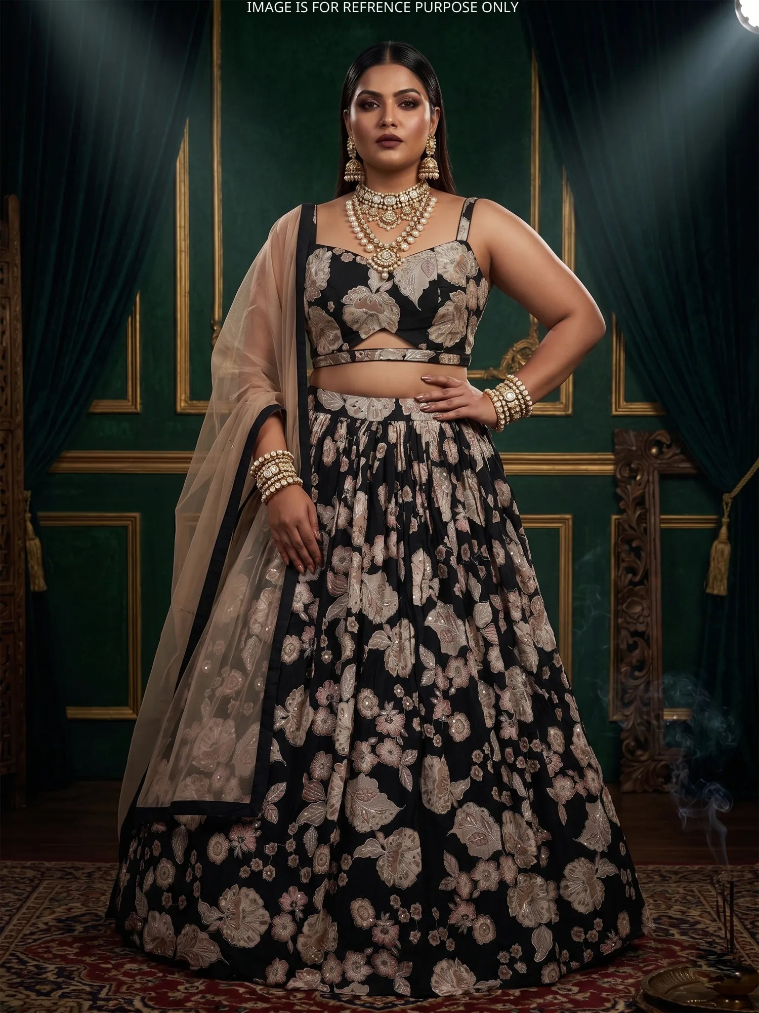Exclusive Black Floral Crepe Silk Lehenga With Designer Work