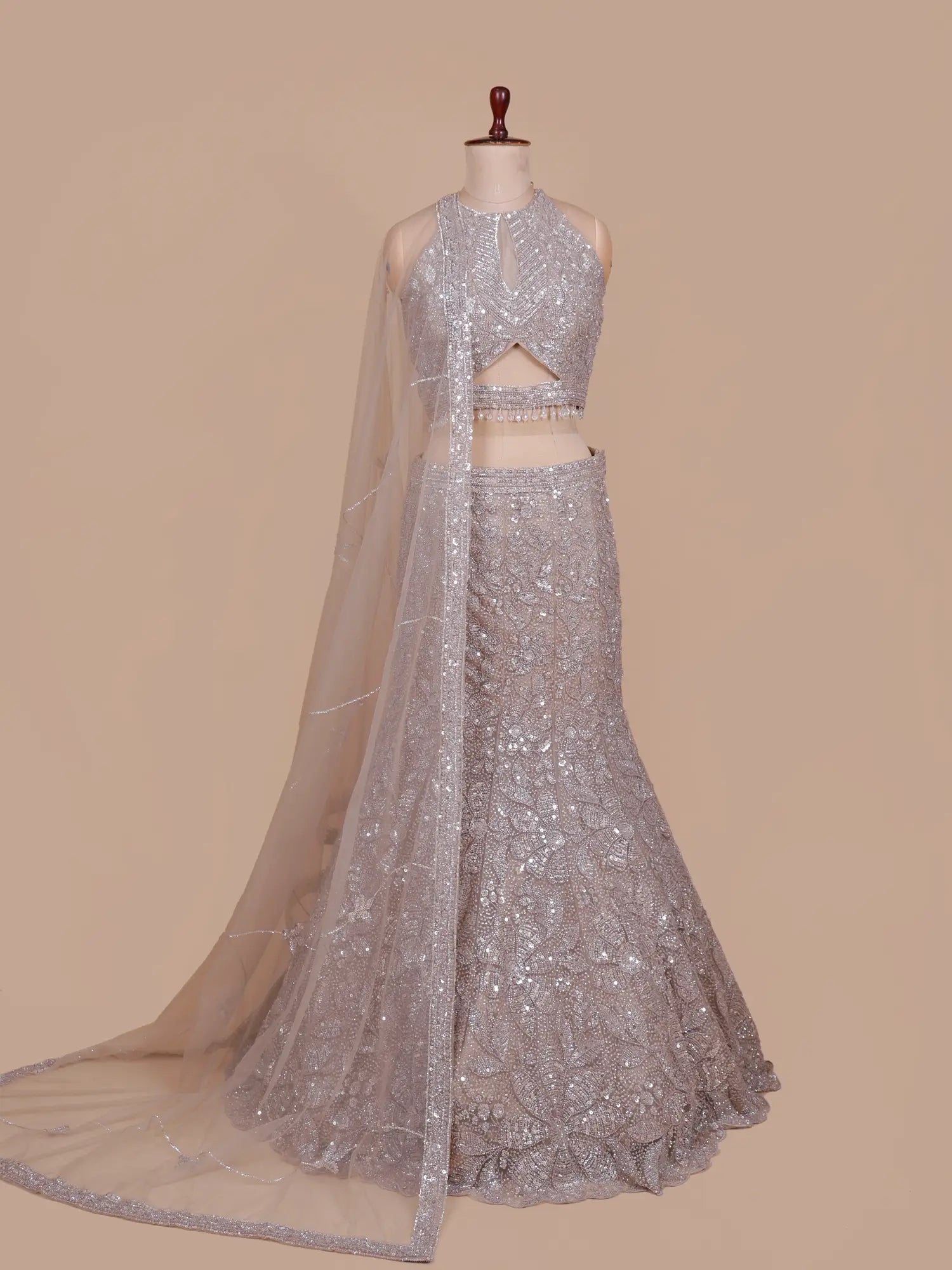 Champagne Mermaid Couture Lehenga With Elegant Handwork
