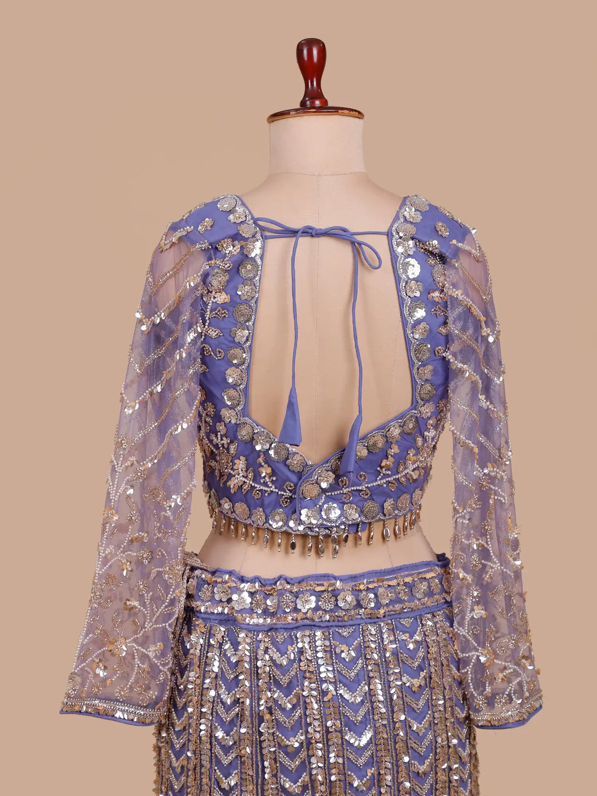 Exclusive Lilac Designer Fishcut Lehenga Featuring Radiating Floral Panels