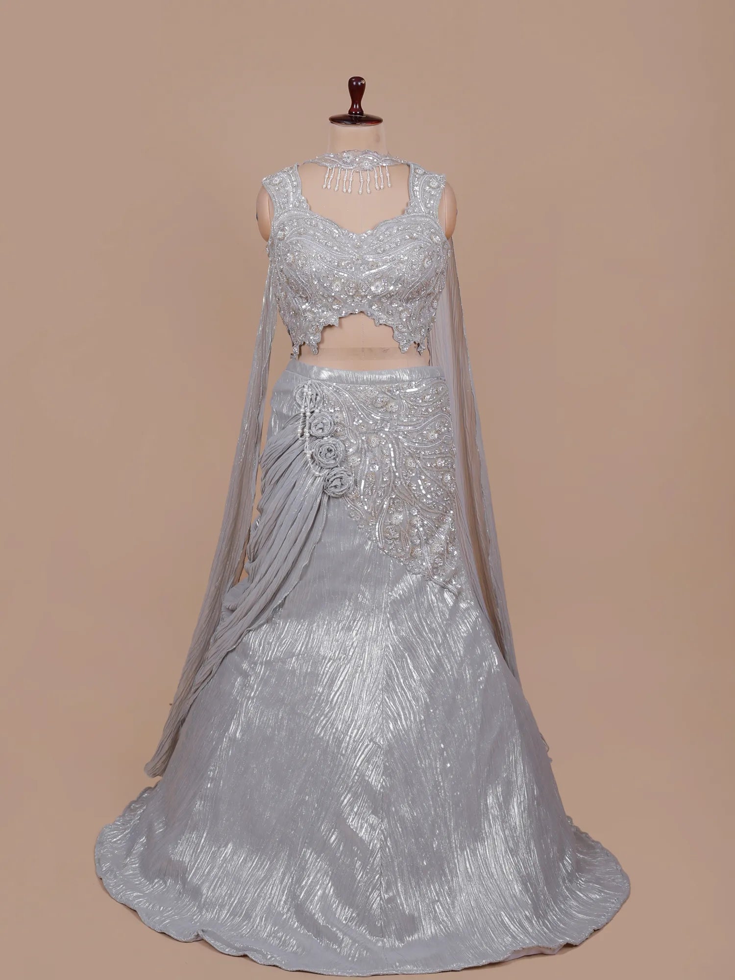 Buy Eye-Catching Grey Designer Lehenga With Rich Pearl Embellishments