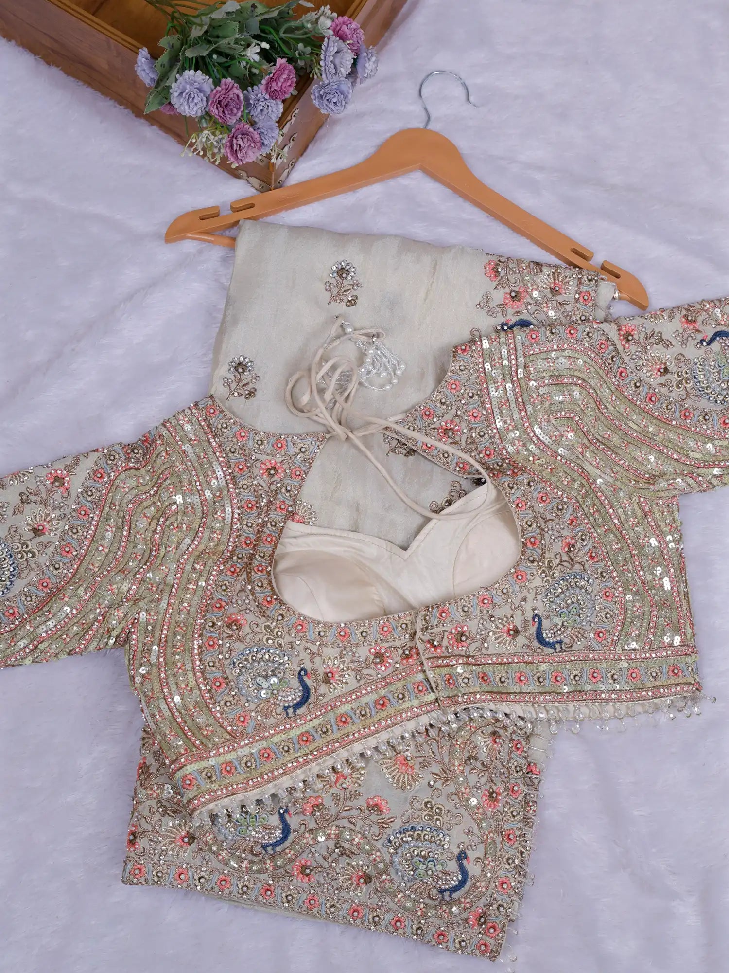 Shop Majestic Ivory Silk Saree With Elegant Hand Embroidery