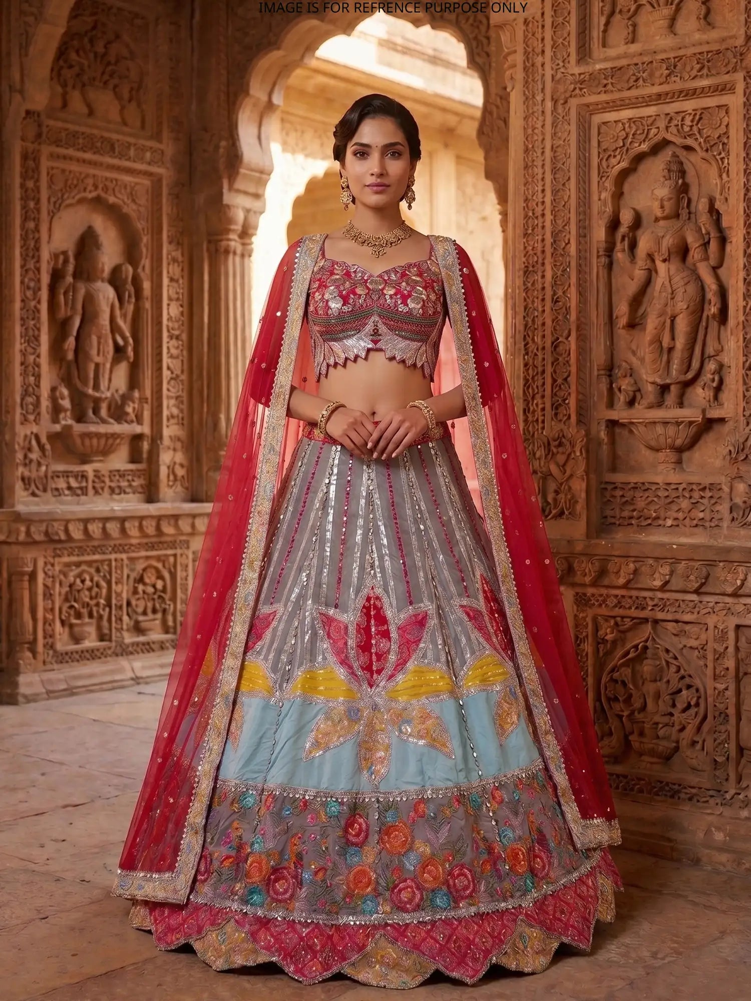 Exclusive Multi Color Silk Lehenga Choli Set With Luxury Embroidery Work Online