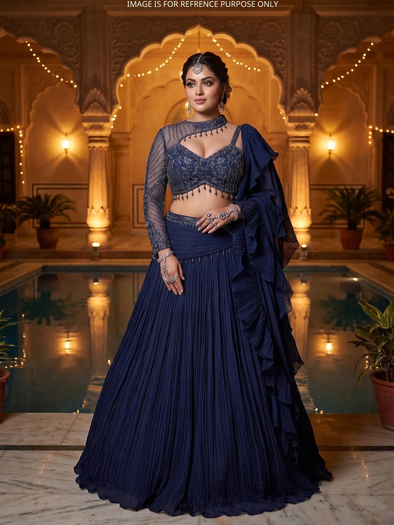 Buy Ultimate Navy Blue Designer Lehenga With Couture Crystal Detailing