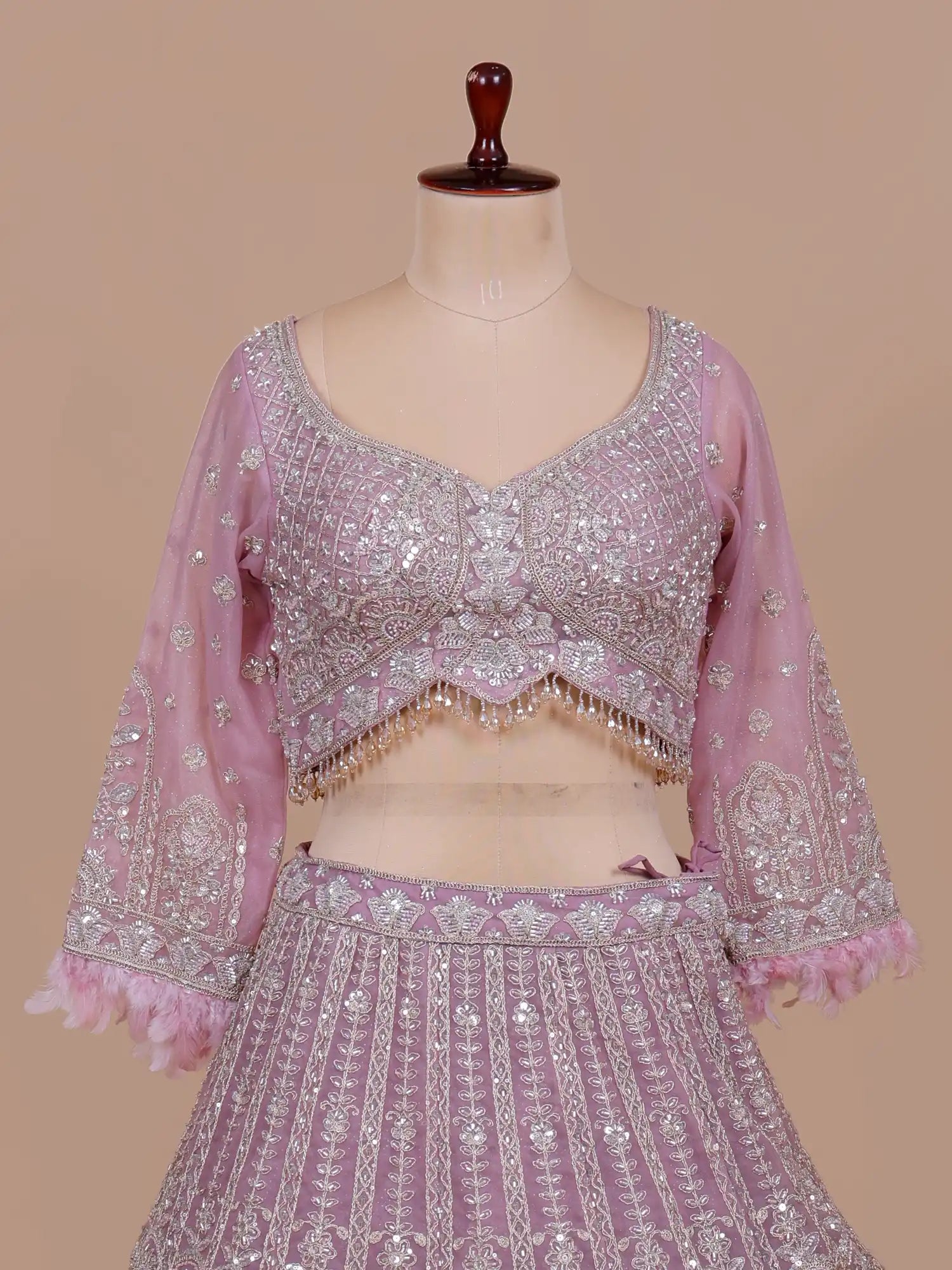 Trendy Onion Pink Lehenga Choli With Sequins And Feather Work