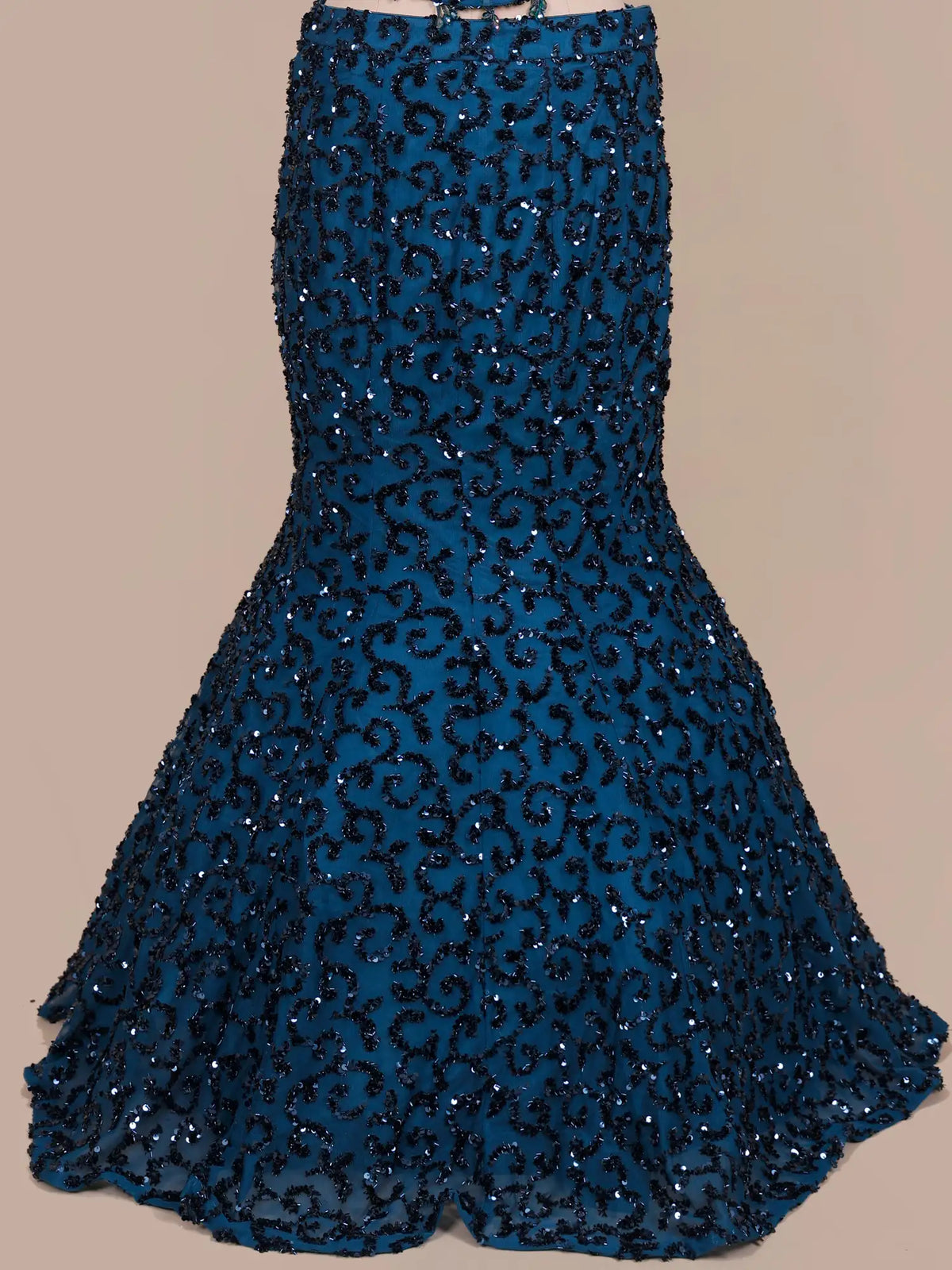 Exclusive Peacock Blue Imported Net Mermaid Style Lehenga