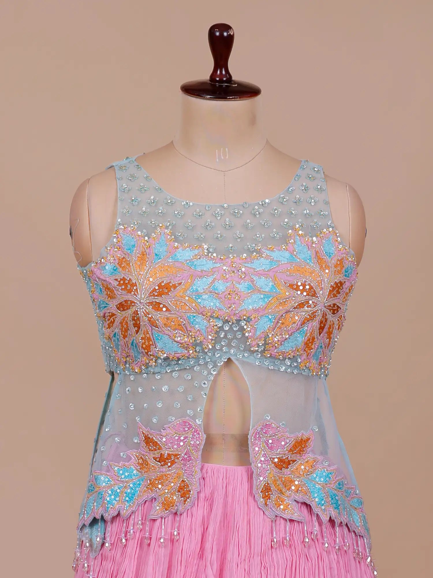 Shop Couture Pink Blue Net Georgette Lehenga Choli For Party Wear Occasions