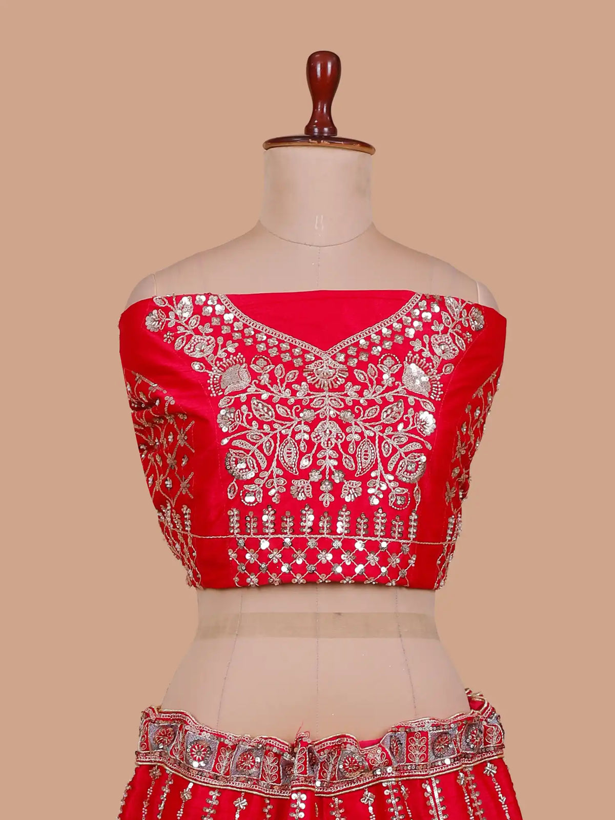 Couture Red Silk Bridal Lehenga Featuring Elephant Jharokha Embroidery