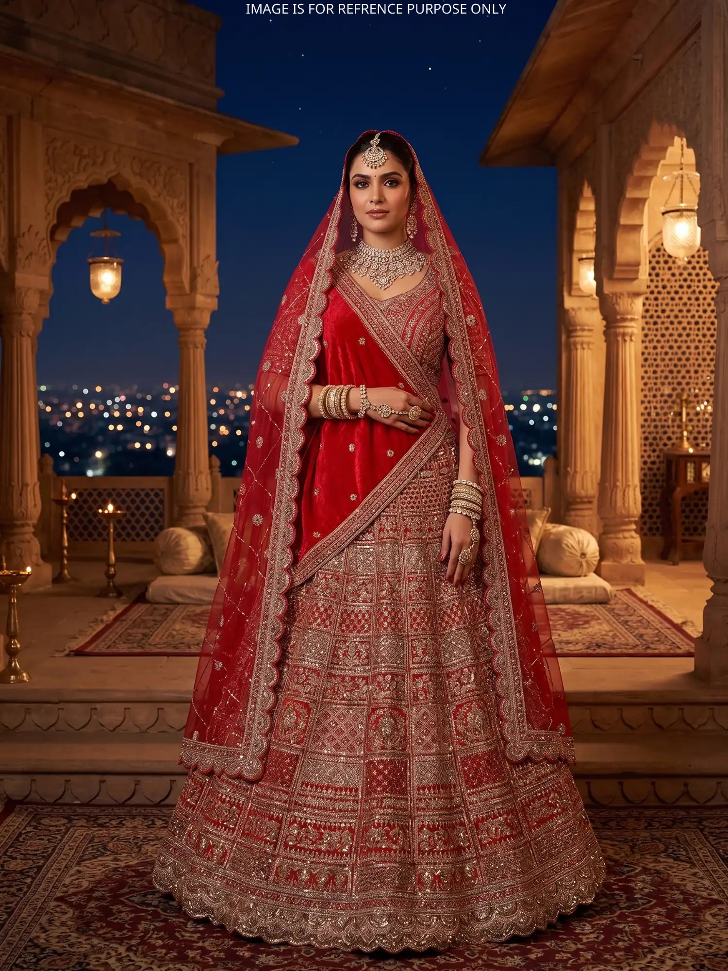 Exclusive Red Velvet Unstitched Bridal Lehenga For Grand Wedding Celebrations