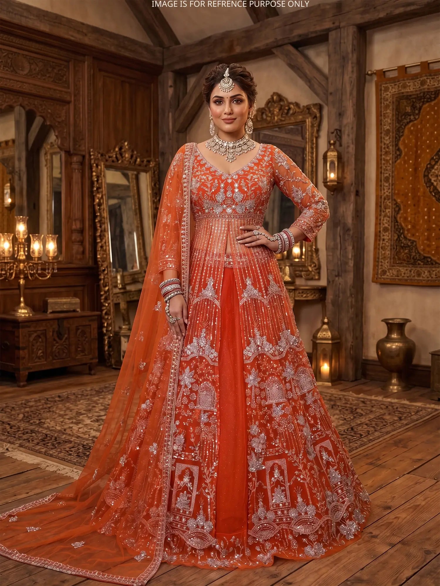 Exclusive Rust Orange Statement Indo Western Lehenga Collection Online