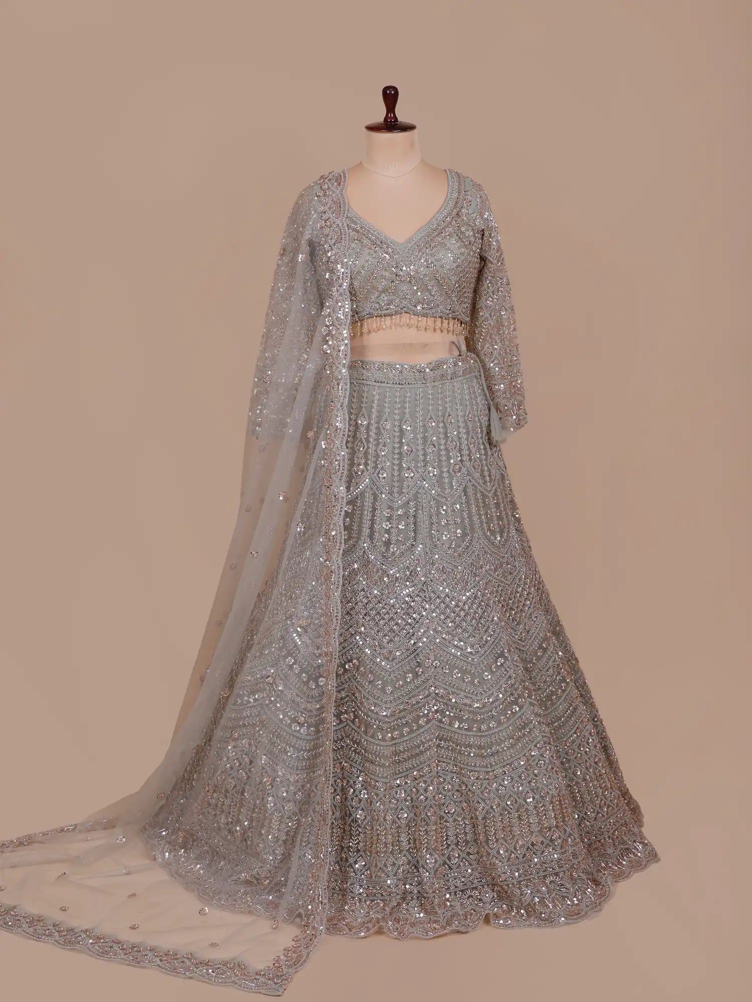 Signature Sage Green Designer Lehenga With Luxury Handwork