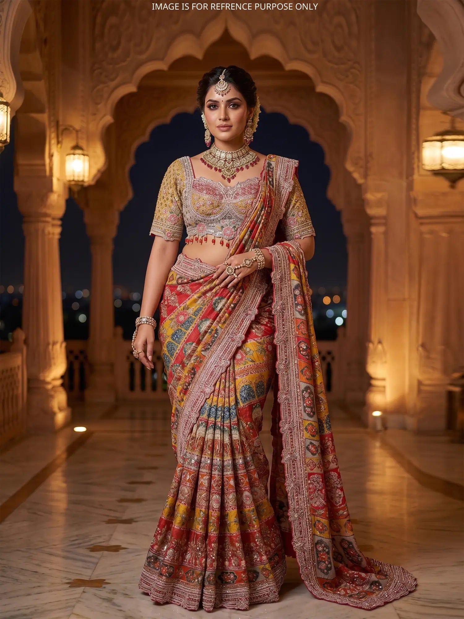 Explore Designer Printed Silk Saree Showcasing Artistic Multi-Thread Work