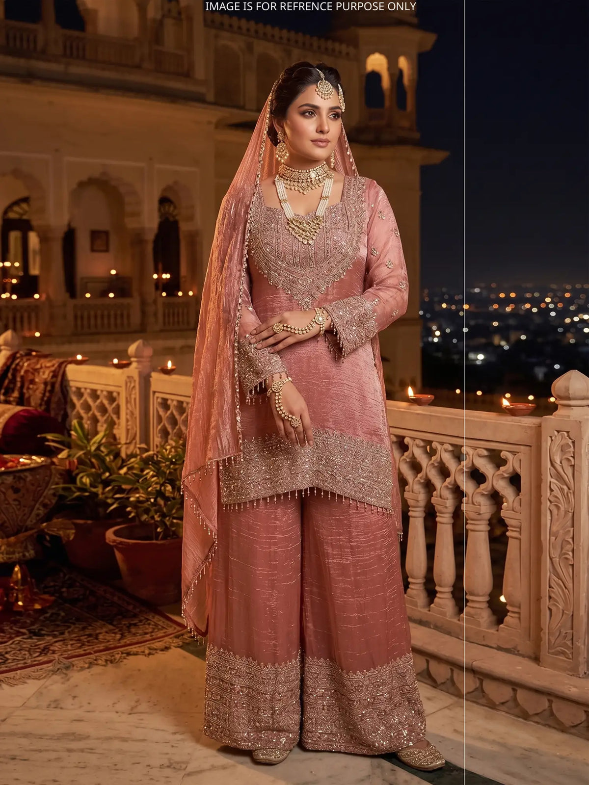 Explore Light Pink Crush Organza Salwar Suit with Crystal Sparkle