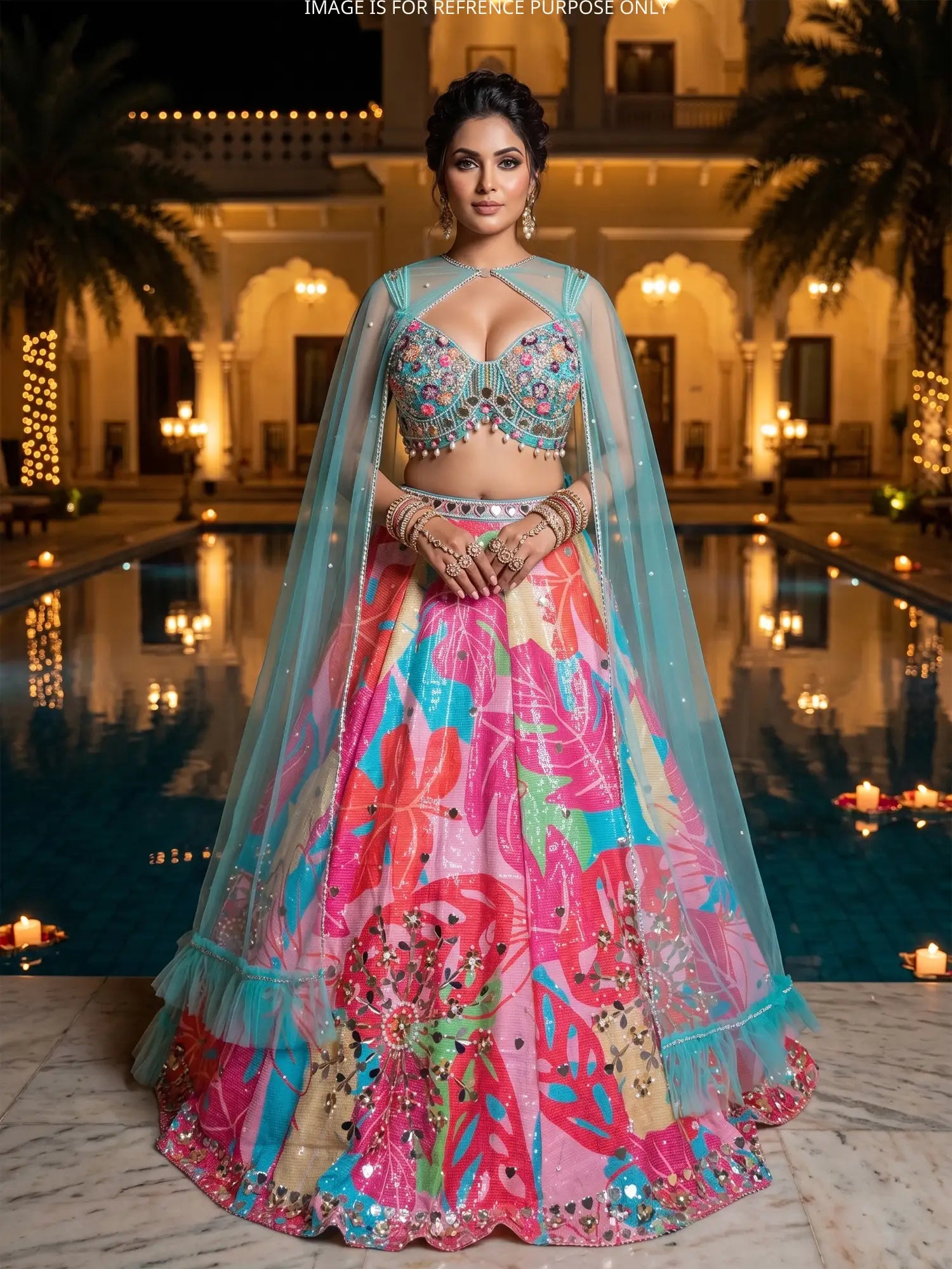Explore Multi Color Imported Lehenga Online With Elegant Pearl Work