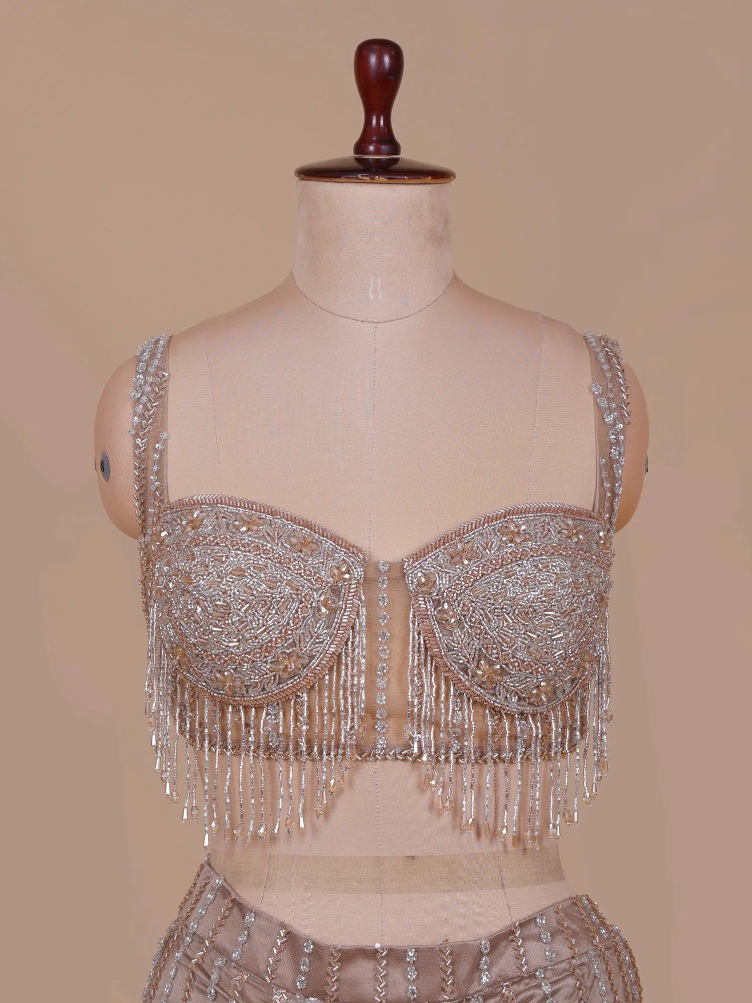 Champagne Designer Couture Drape Saree With Regal Elegance