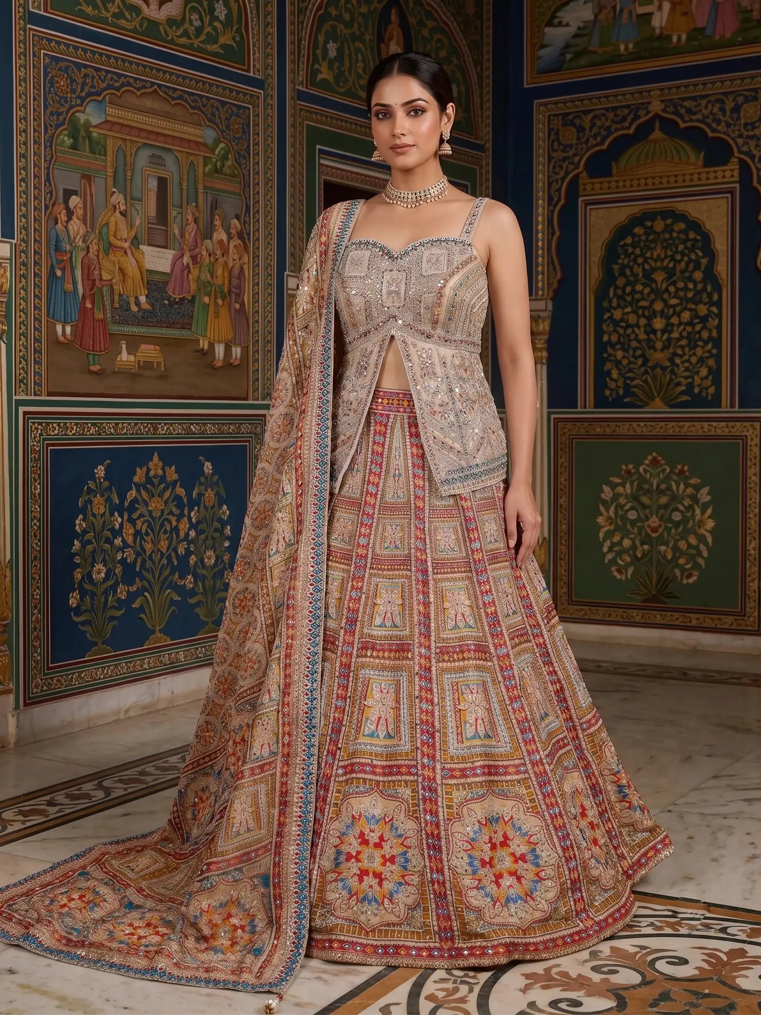 Eye Catching Bollywood Style Multi Silk Peplum Lehenga