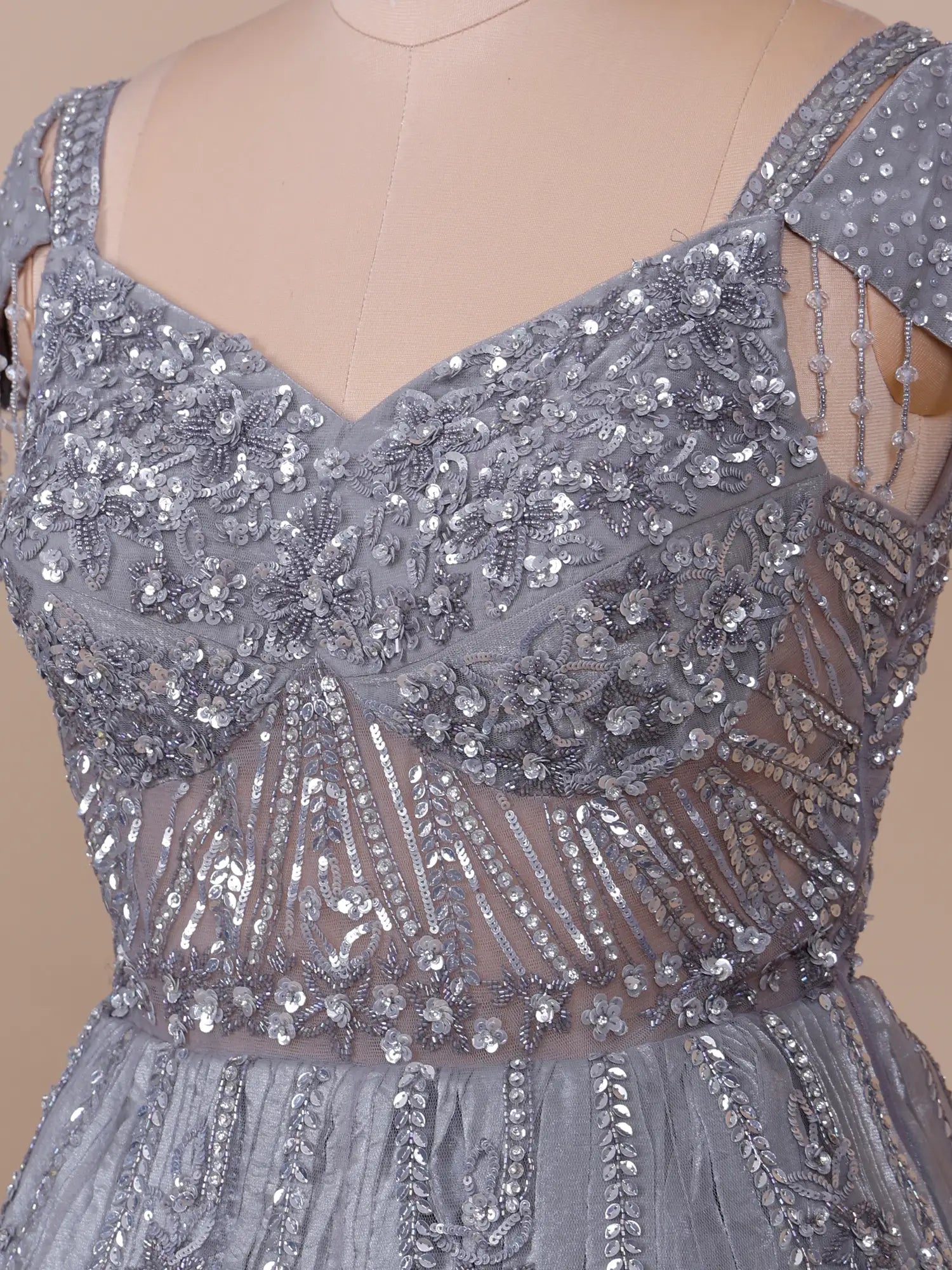 Buy Latest Designer Silver Grey Gown for Wedding Party and Special Occasions