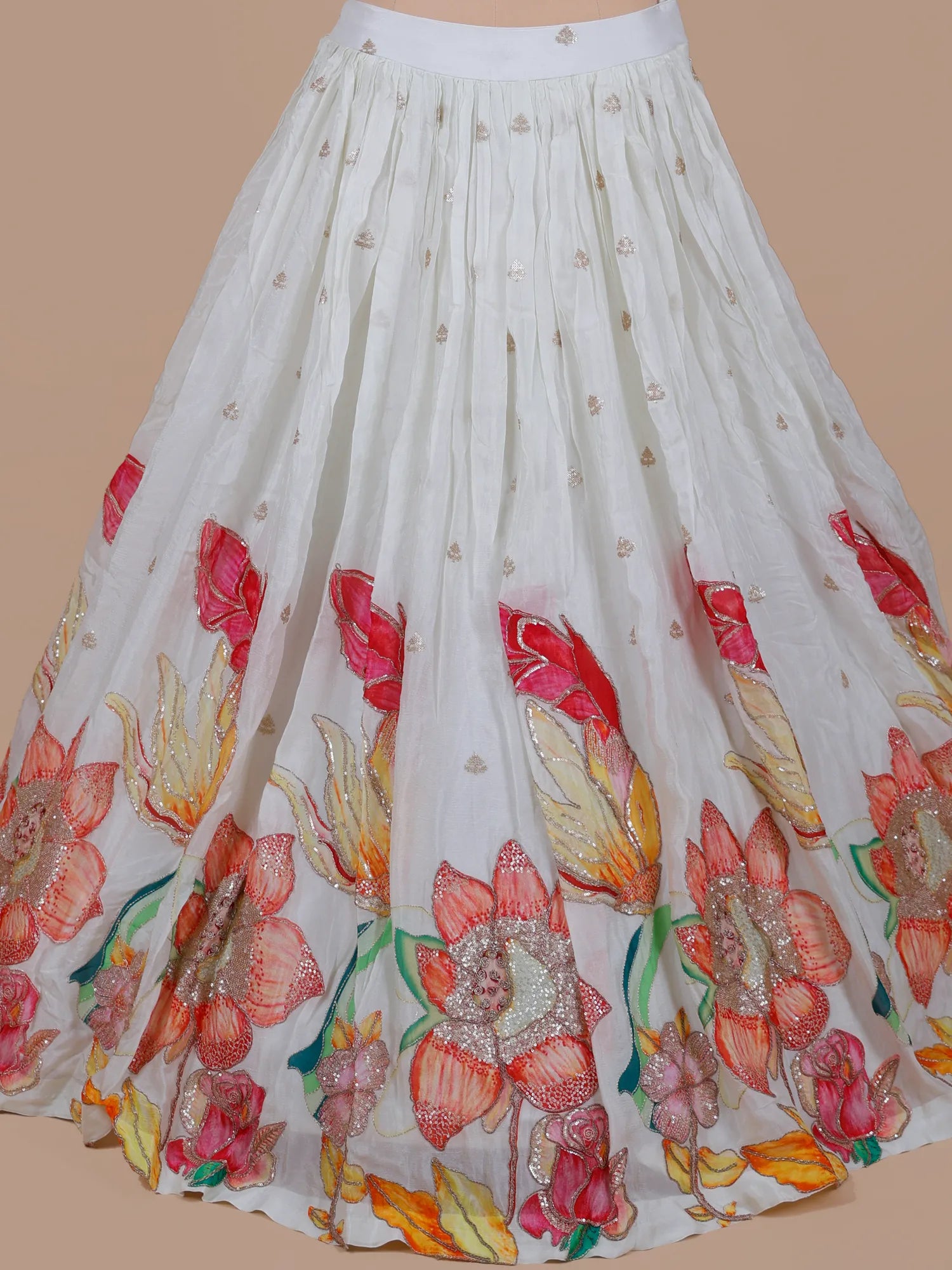 Shop White Multi Crepe Silk Lehenga Choli With Sequins Work