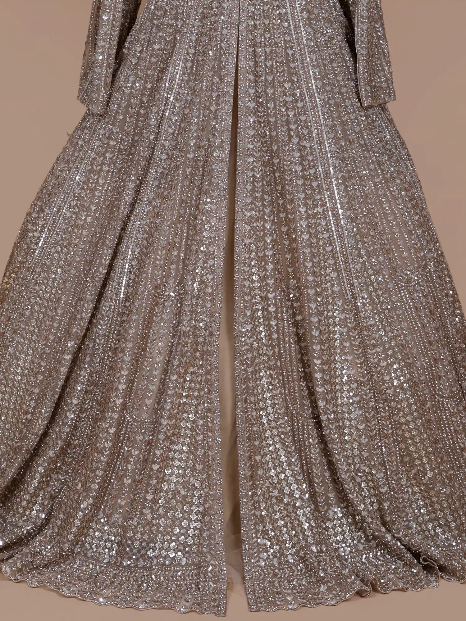 Champagne Designer Indo Western Lehenga With Sparkling Diamond Work