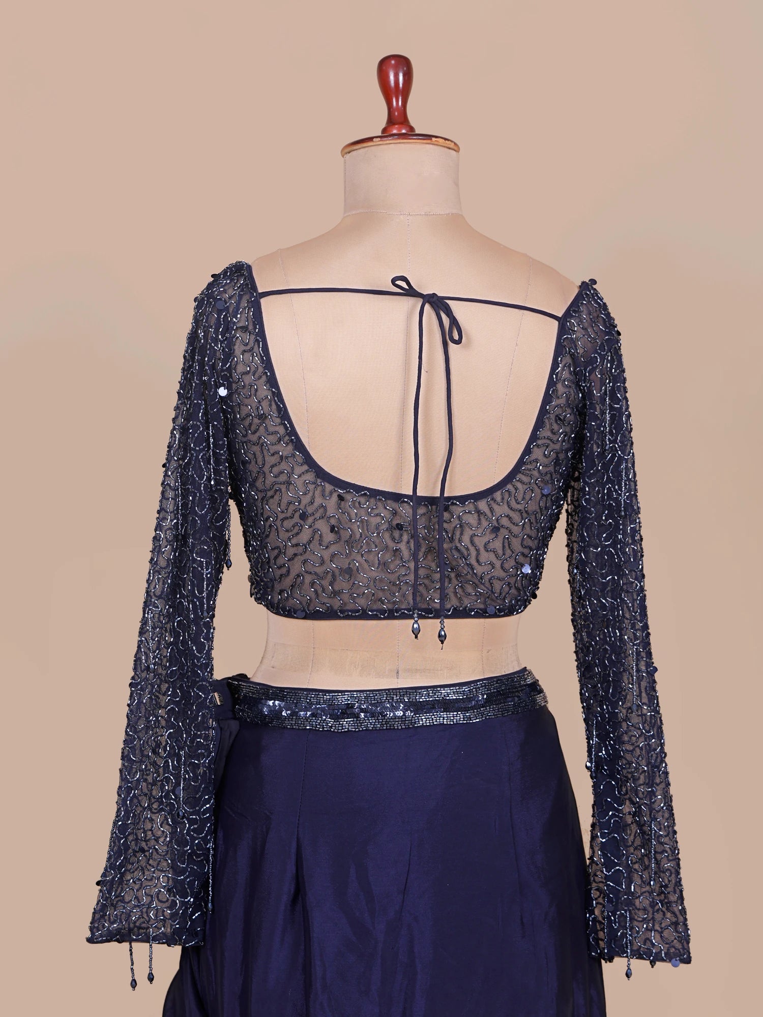 Designer Navy Blue Chinon Drape Saree For Women