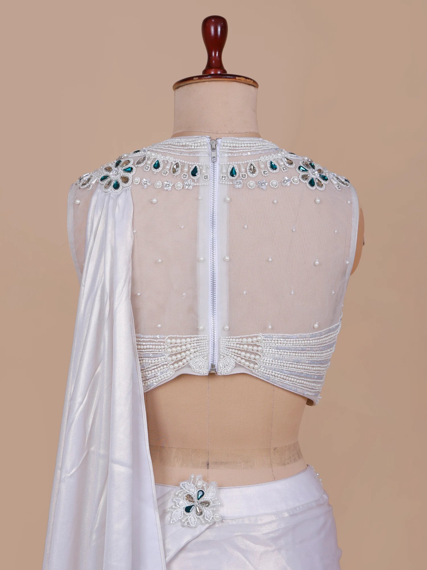 Buy Prestige Off White Imported Silk Ready To Wear Saree
