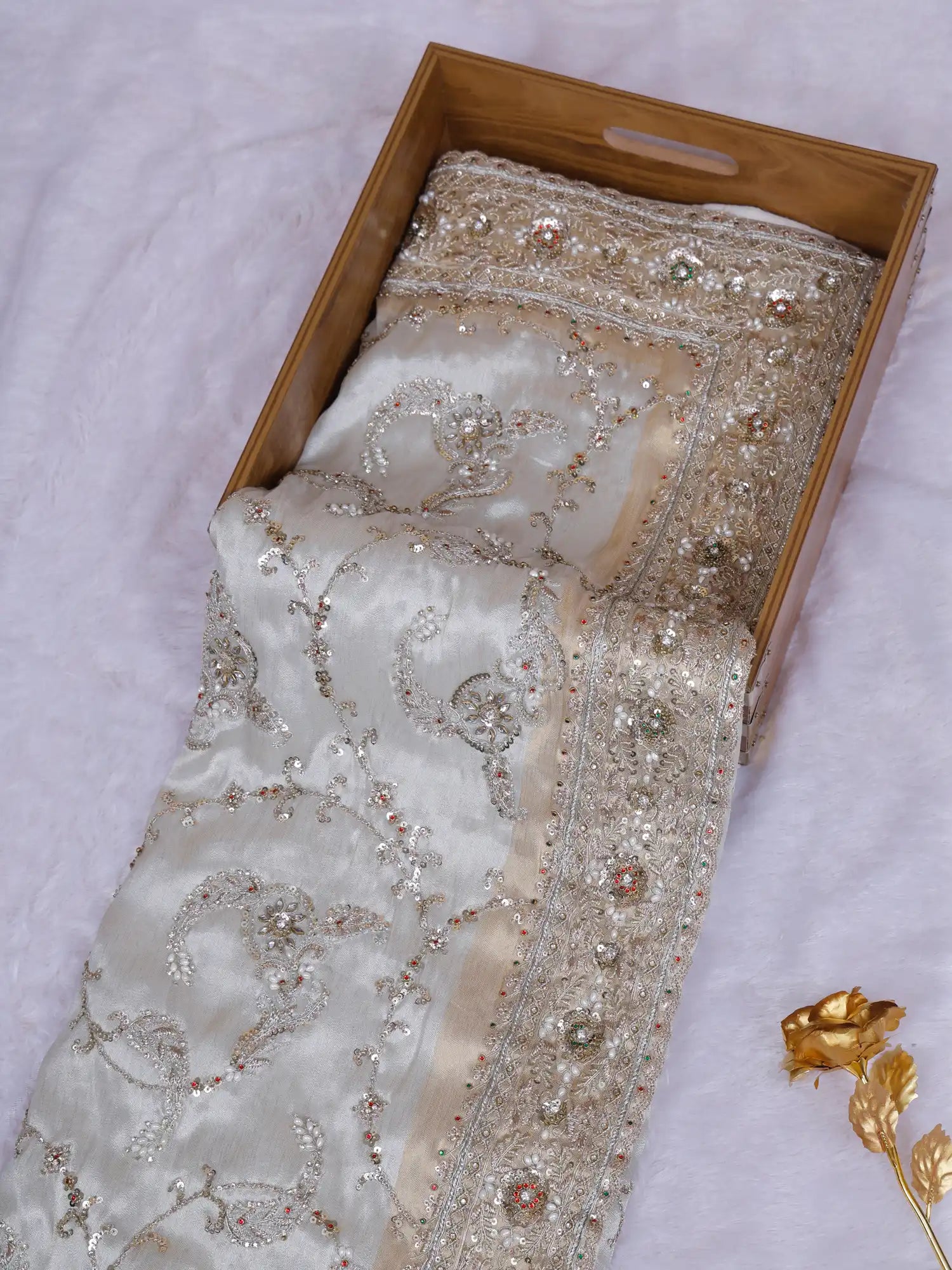 Elite Dual Tone Designer Silk Saree With Luxury Pearl Work