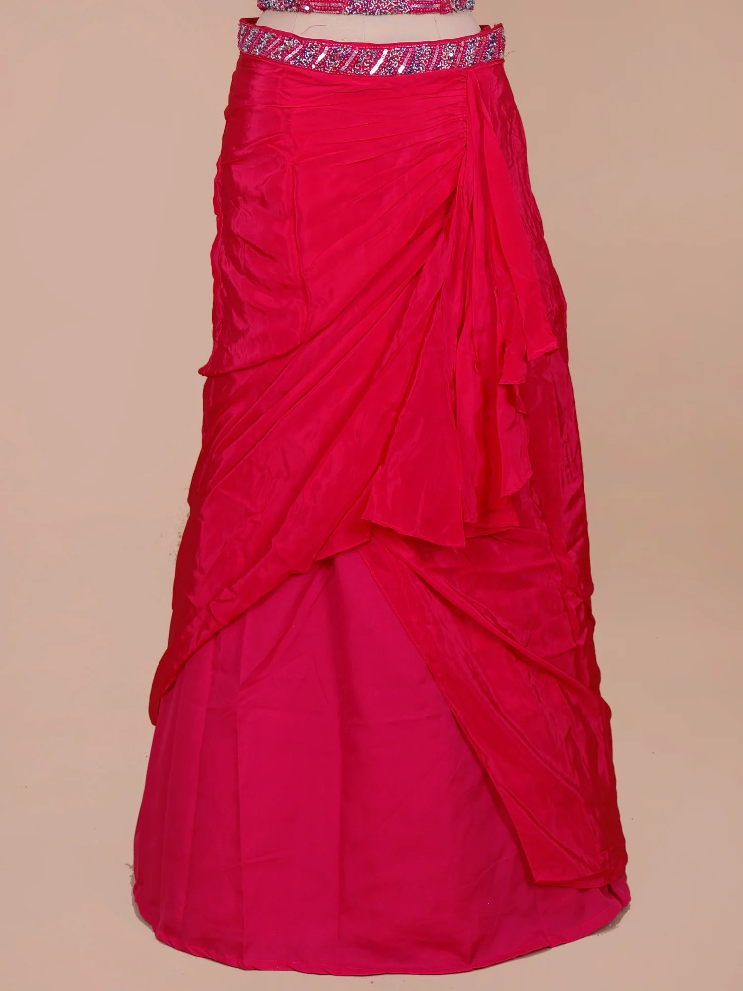Discover Elite Pink Satin Silk Designer Fusion Lehenga Online