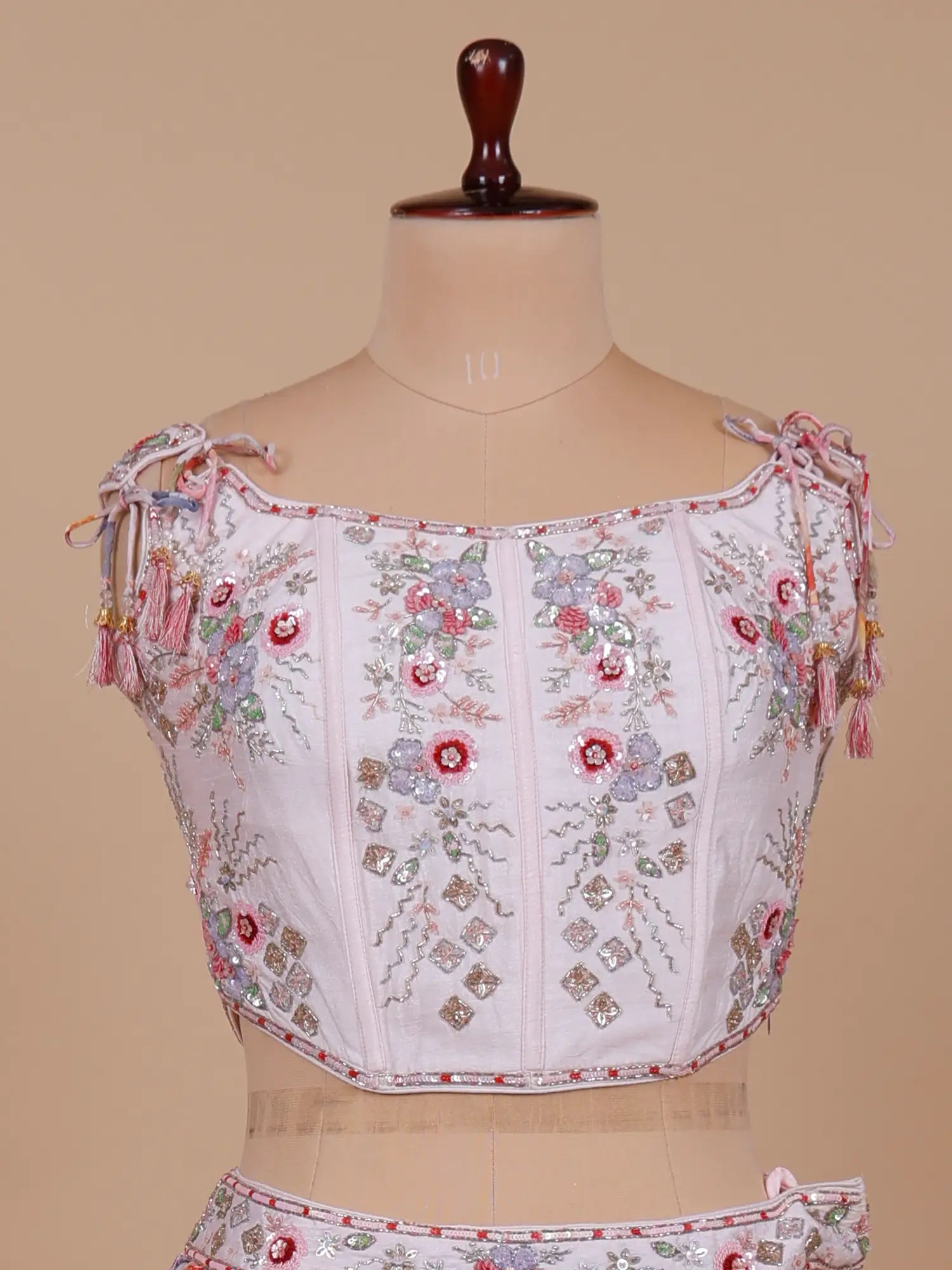 Designer Multi Color Floral Crepe Silk Lehenga With Pearl Design