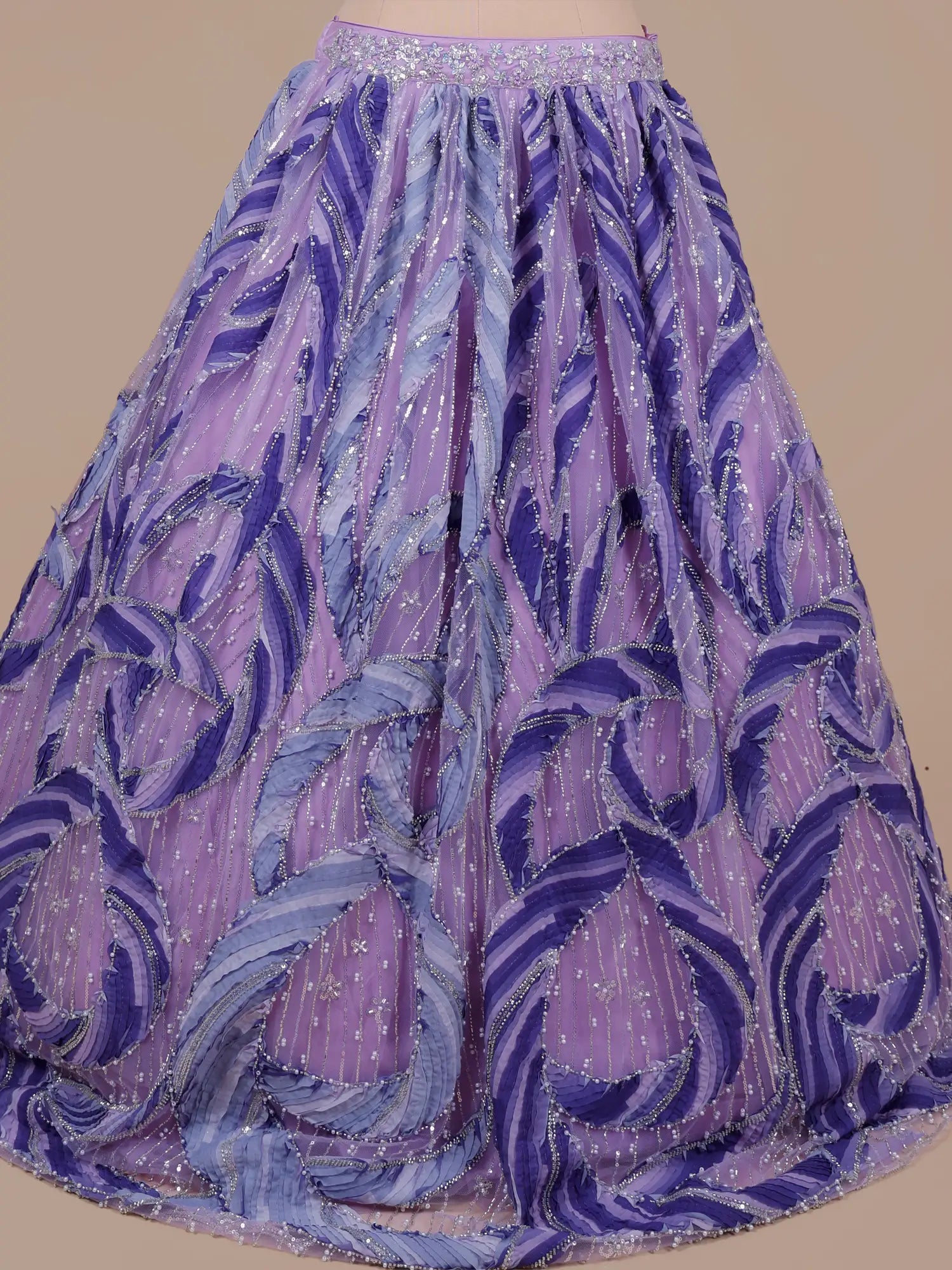 Stylish Lavender Net Lehenga Choli With Pearl Work