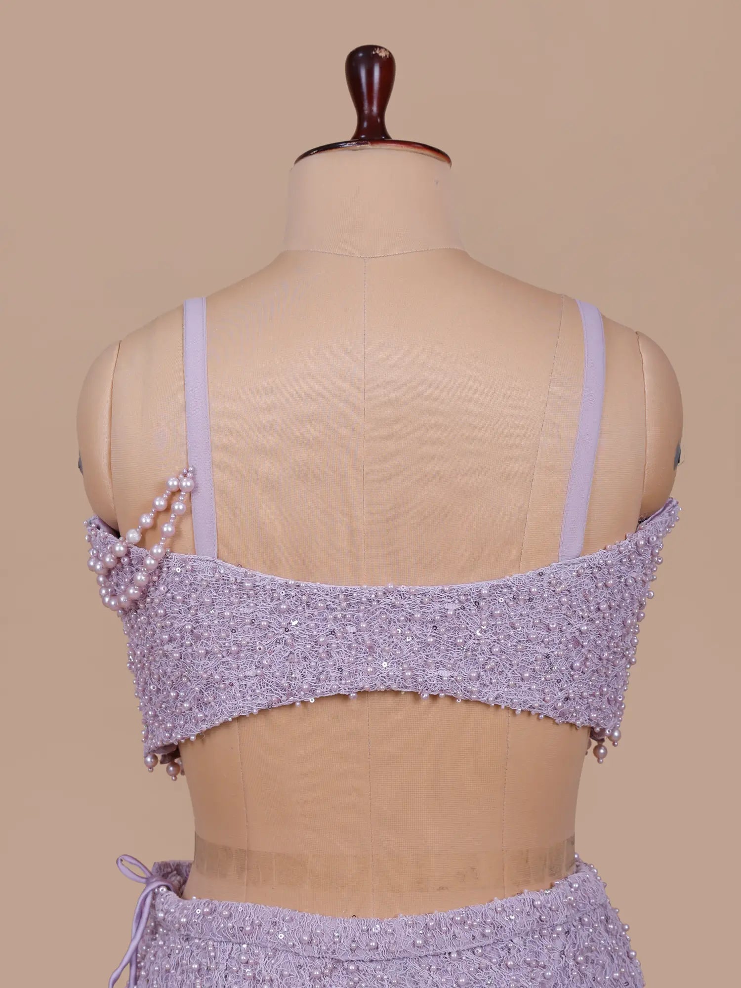Designer Lilac Imported Net Lehenga With Feather Pearl Work