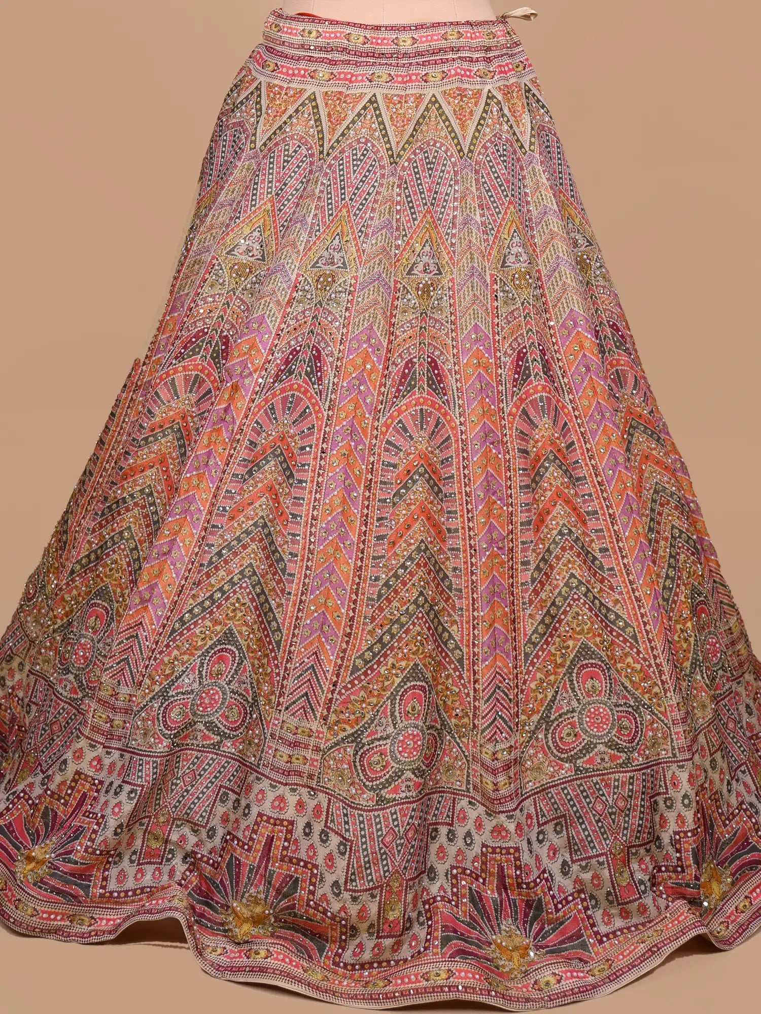 New Designer Festive Multi Color Silk Lehenga With Mirror Work