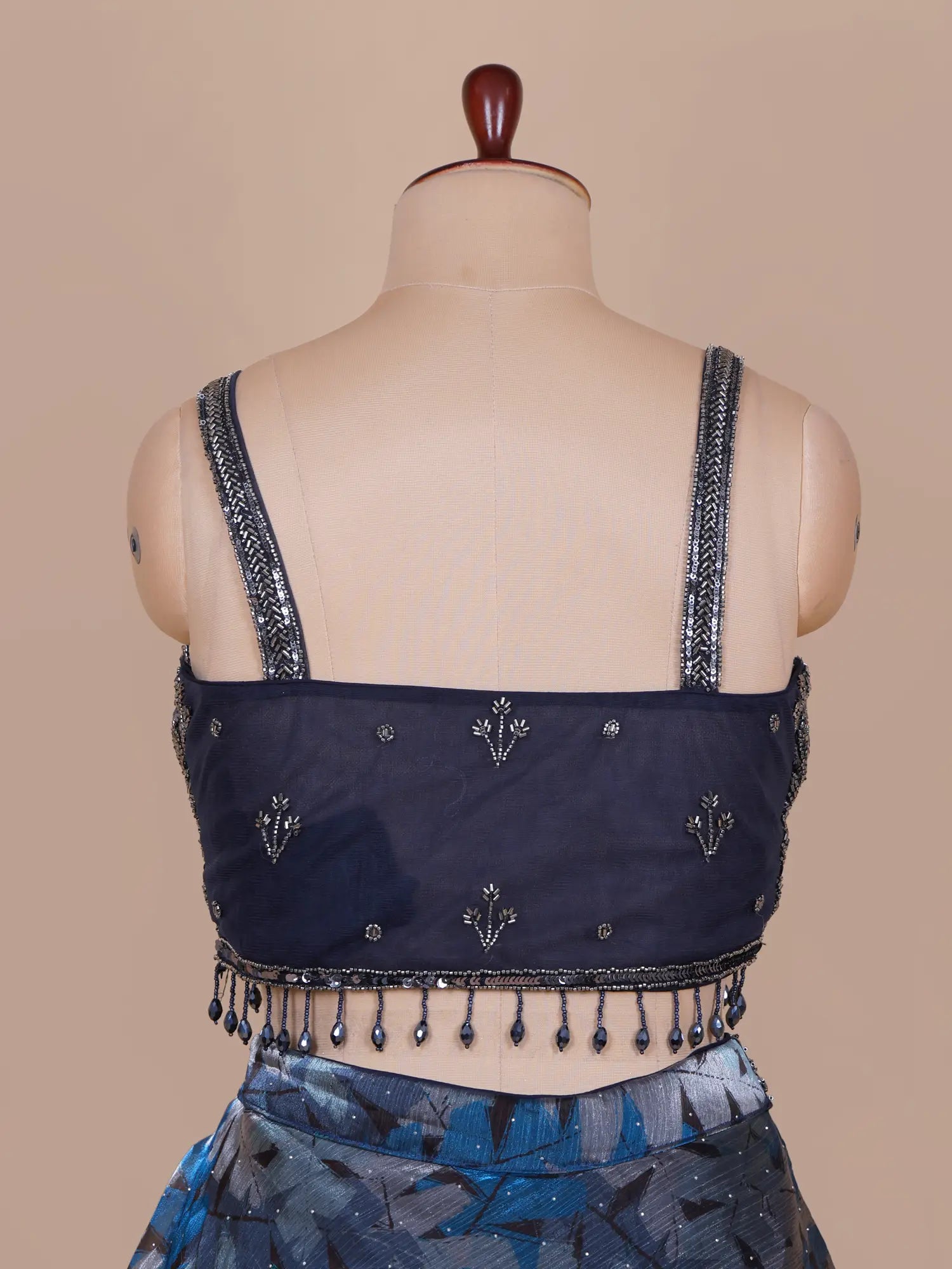 Shop Iconic Navy Blue Organza Lehenga With Designer Sparkle