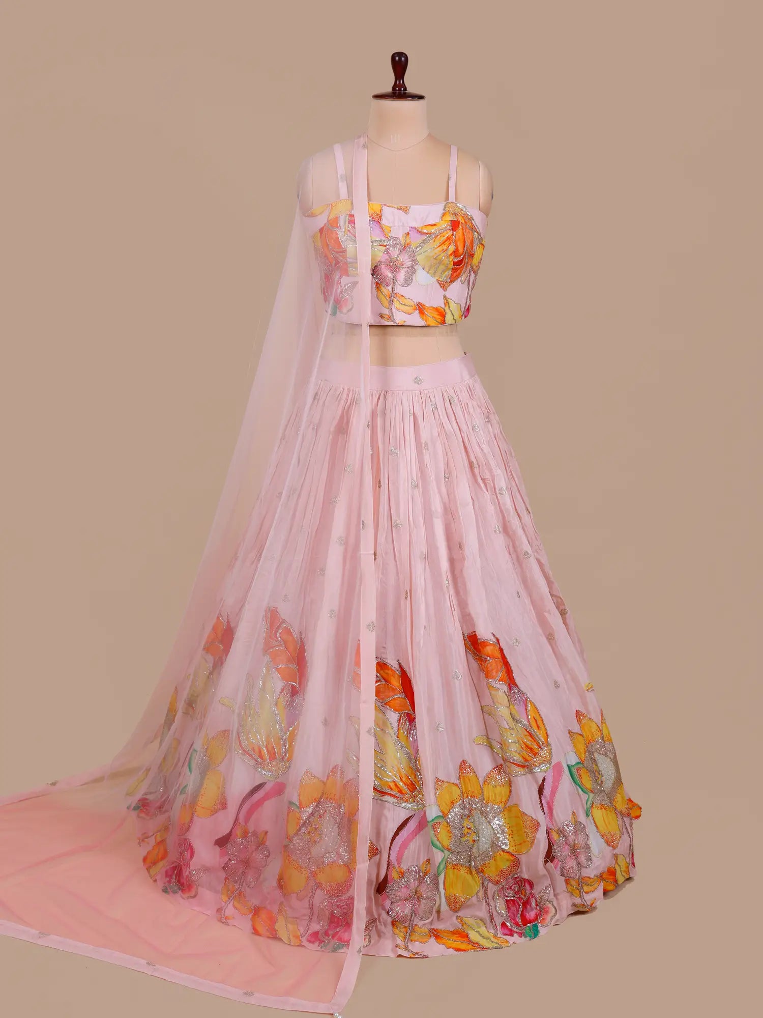 Trending Pink Crepe Silk Party Wear Lehenga With Sequins Design