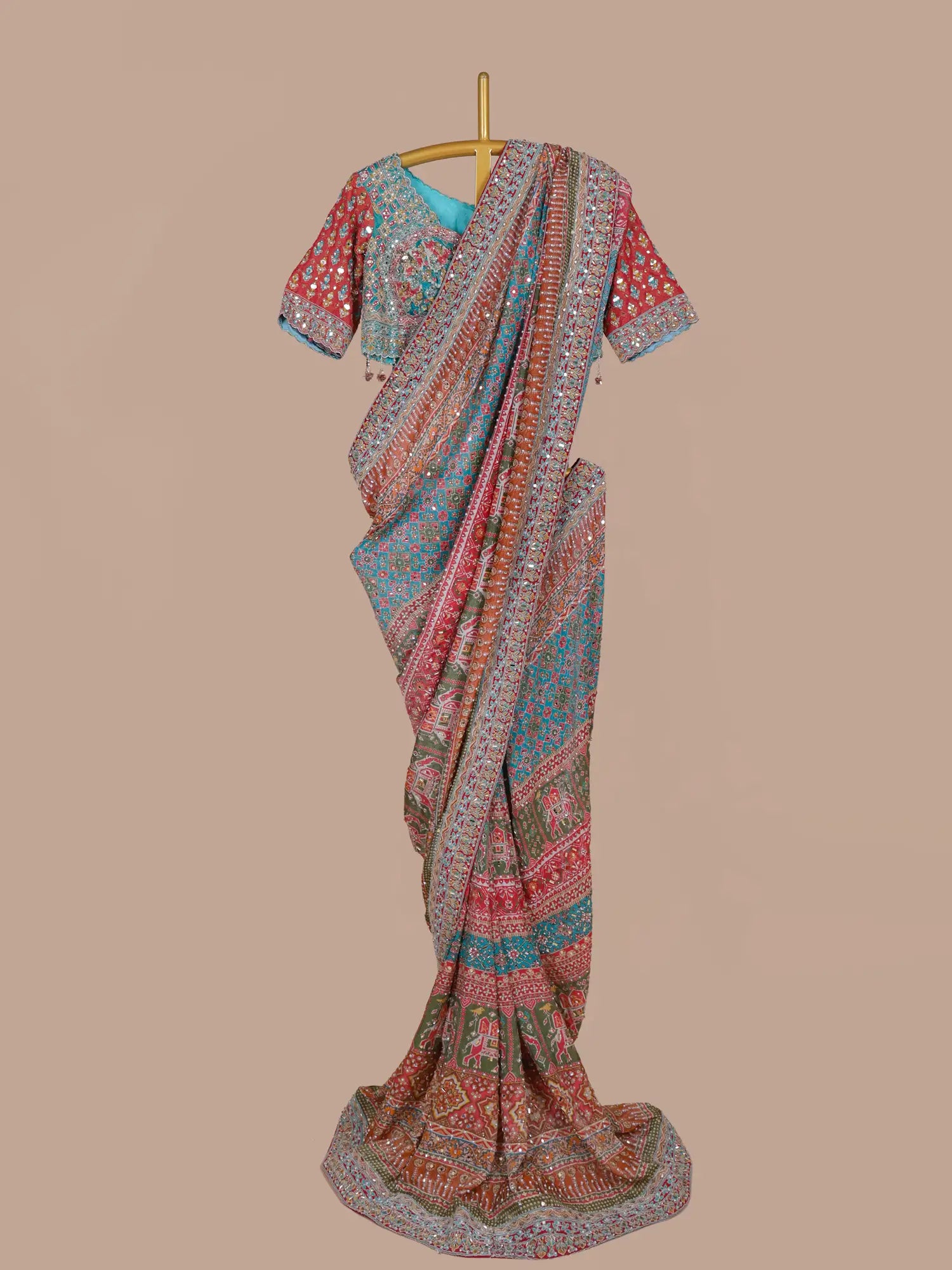 Buy Vibrant Printed Silk Saree Enhanced By Diamond Cut Dana Detailing