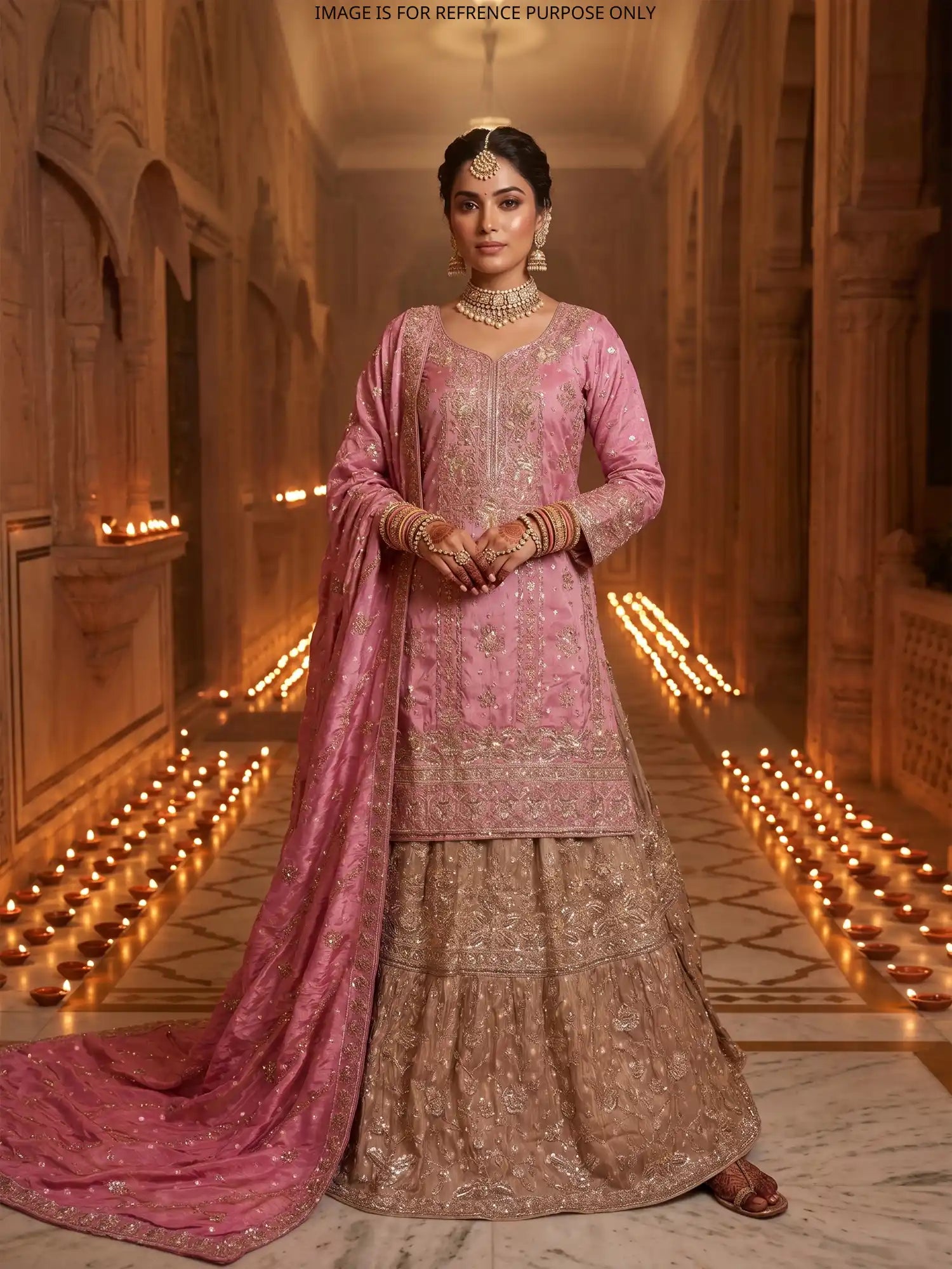 Find Dual Tone Farshi Lehenga In Shimmer Silk For Traditional Wear