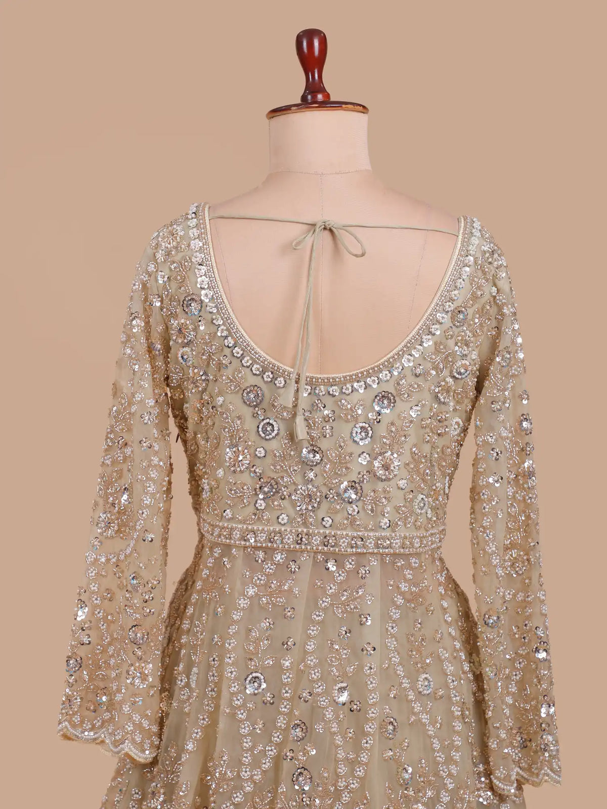 Dazzling Champagne Gold Front Open Indo Western Lehenga with Beaded Detailing