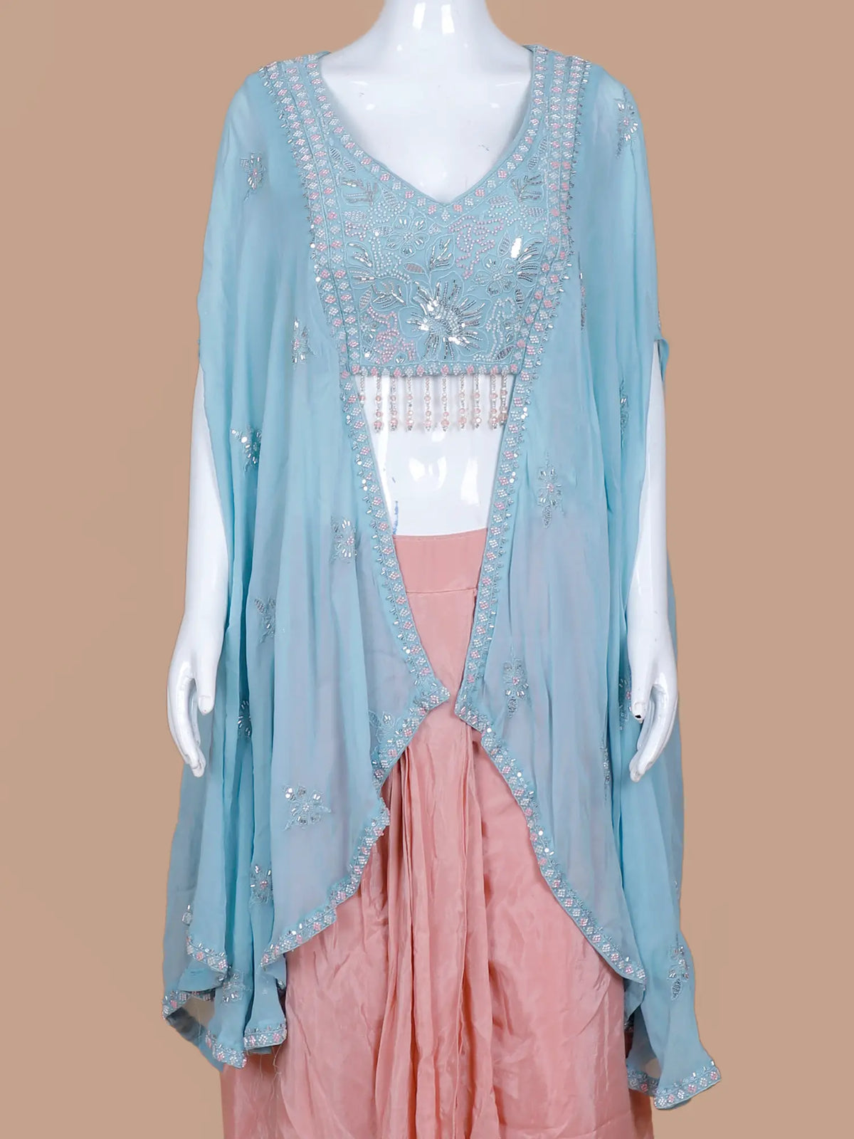 Modern Dual Shade Georgette Chinon Indo Western Suit With Unique Shrug