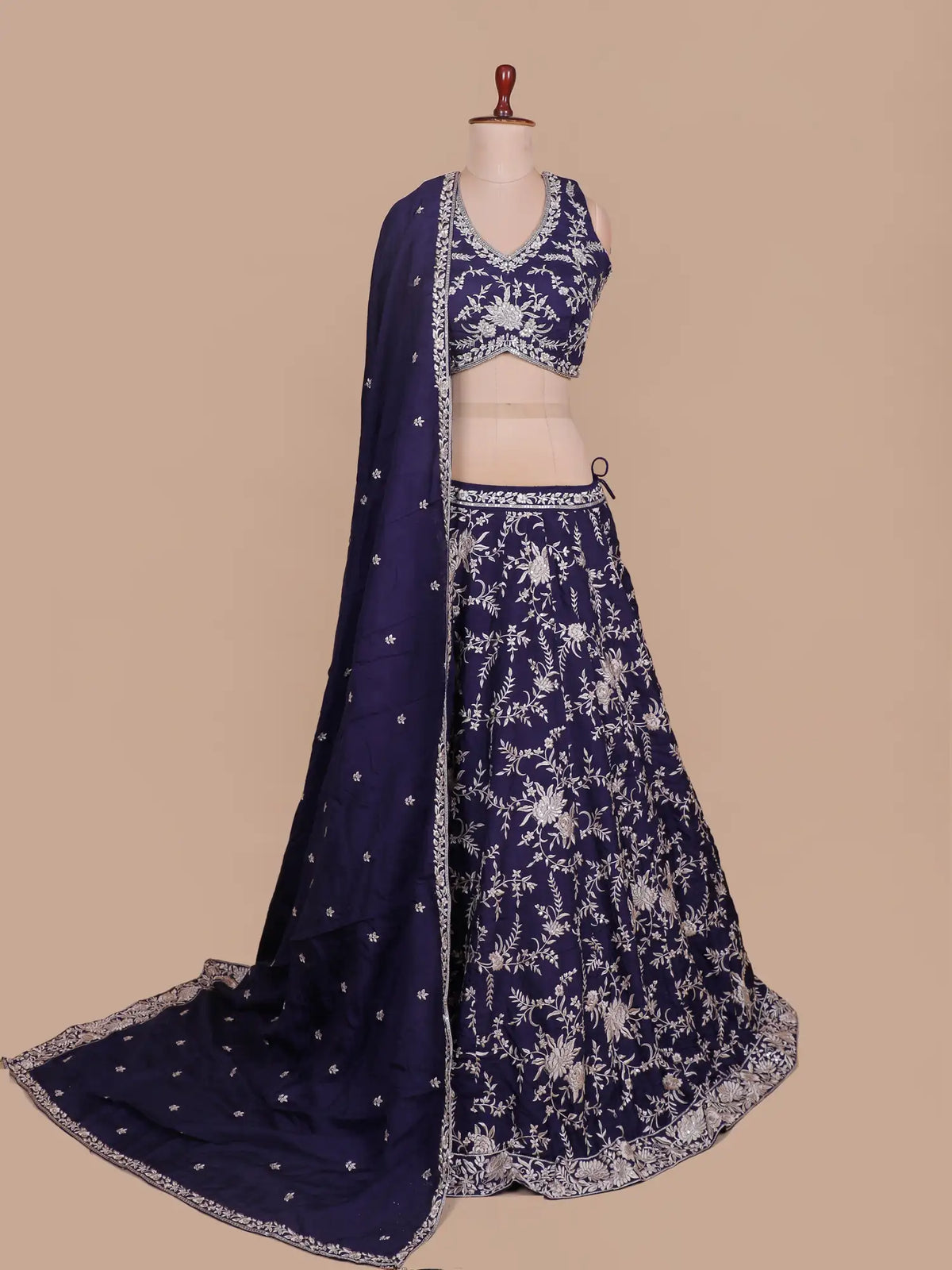 Shop Navy Blue Georgette Festive Lehenga With Thread Sequin Work