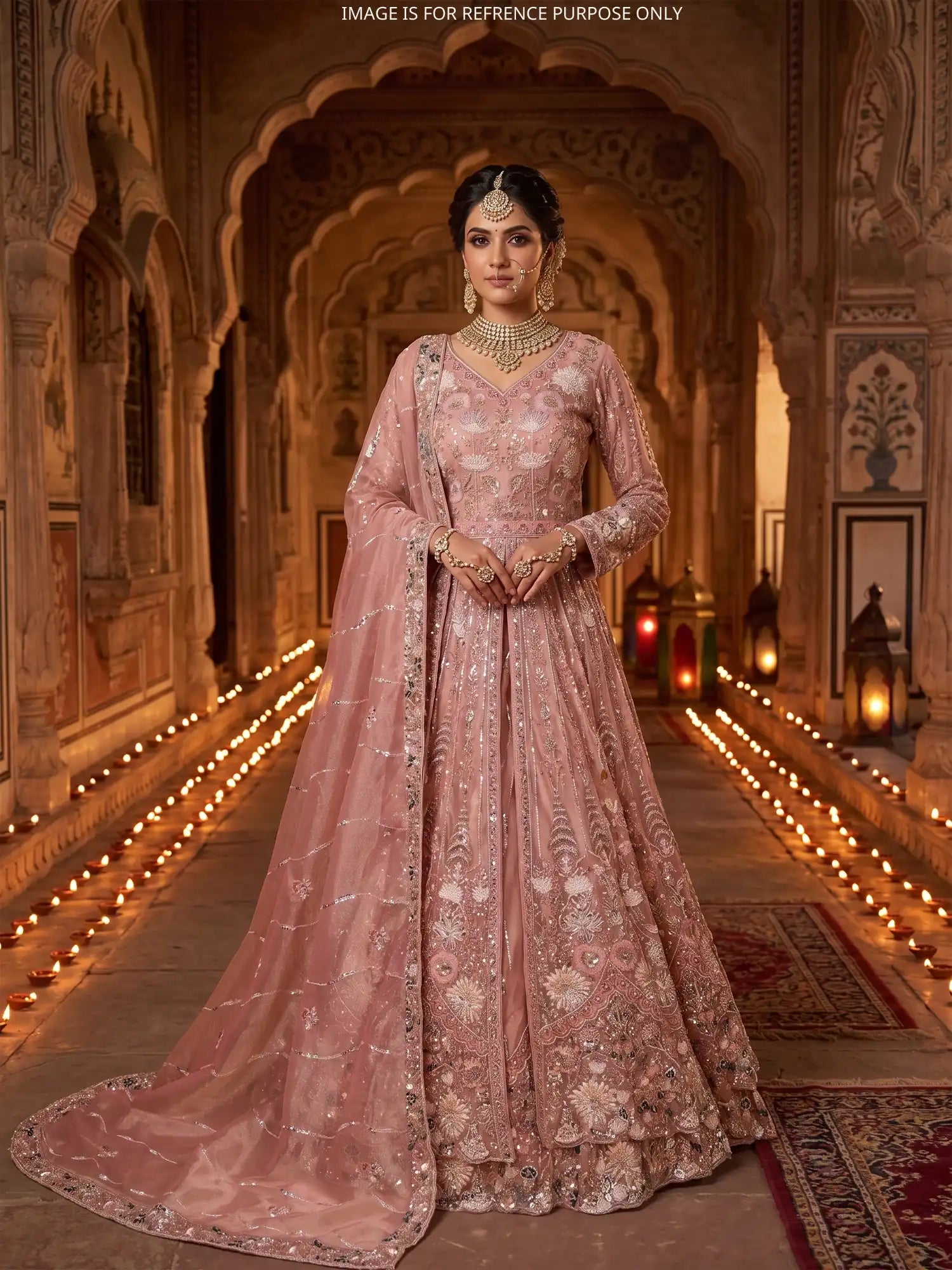 Get Beautiful Dark Peach Organza Long Lehenga With Center Cut Design