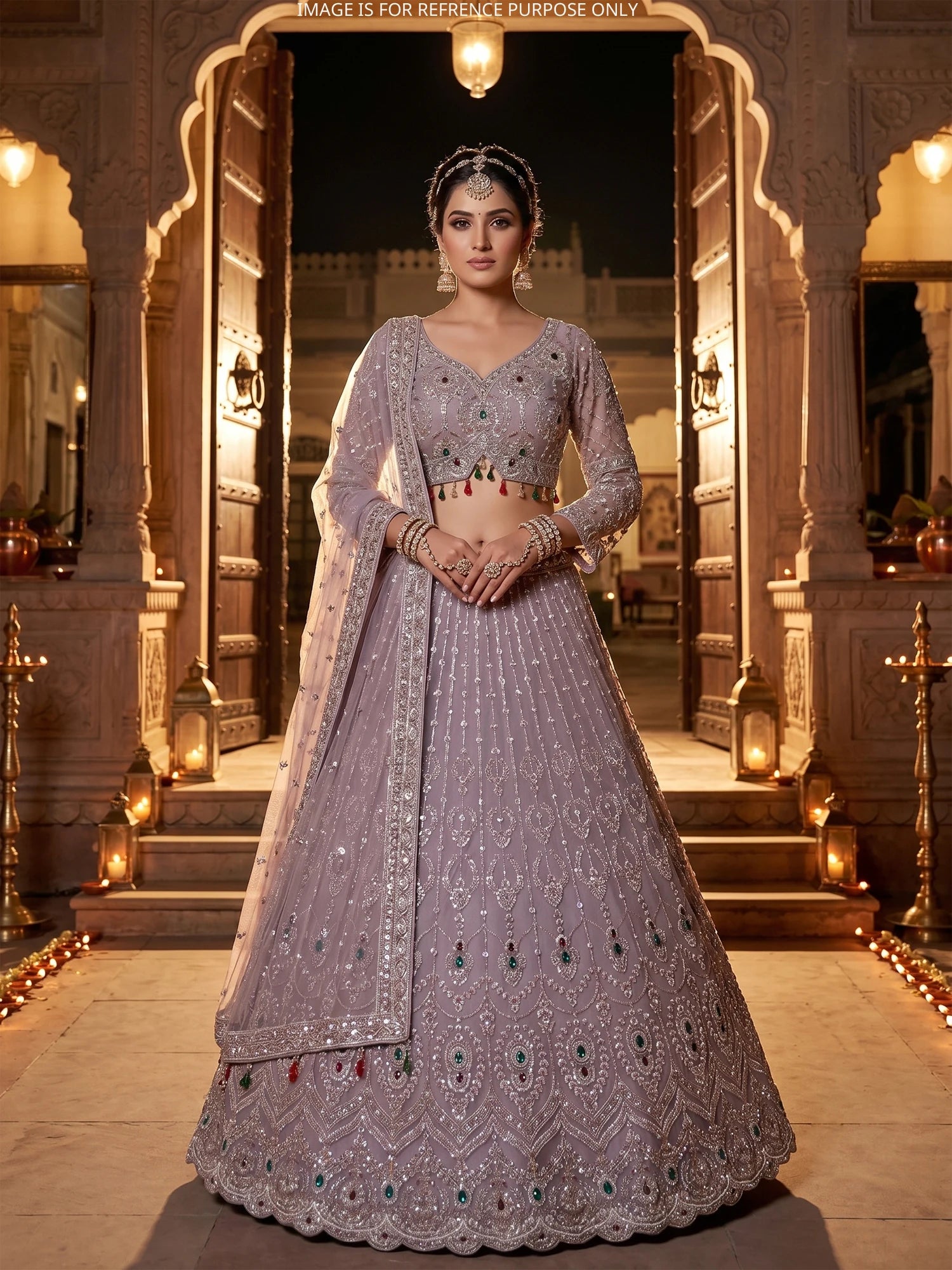 Get Luxury Onion Pink Designer Lehenga Adorned With Stone Sequin Work