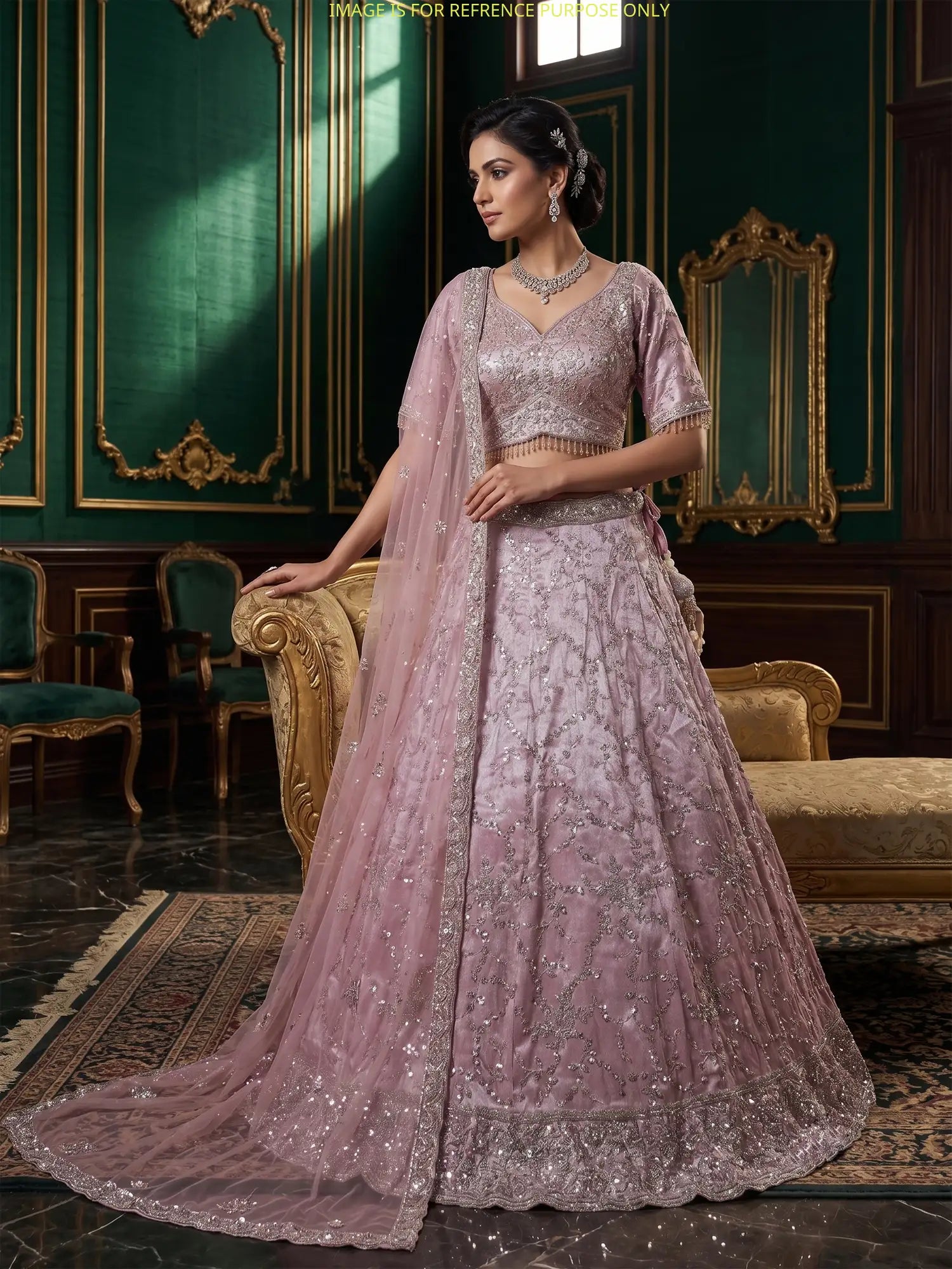 Get Onion Pink Celebration Lehenga Choli In Organza With Refined Beadwork