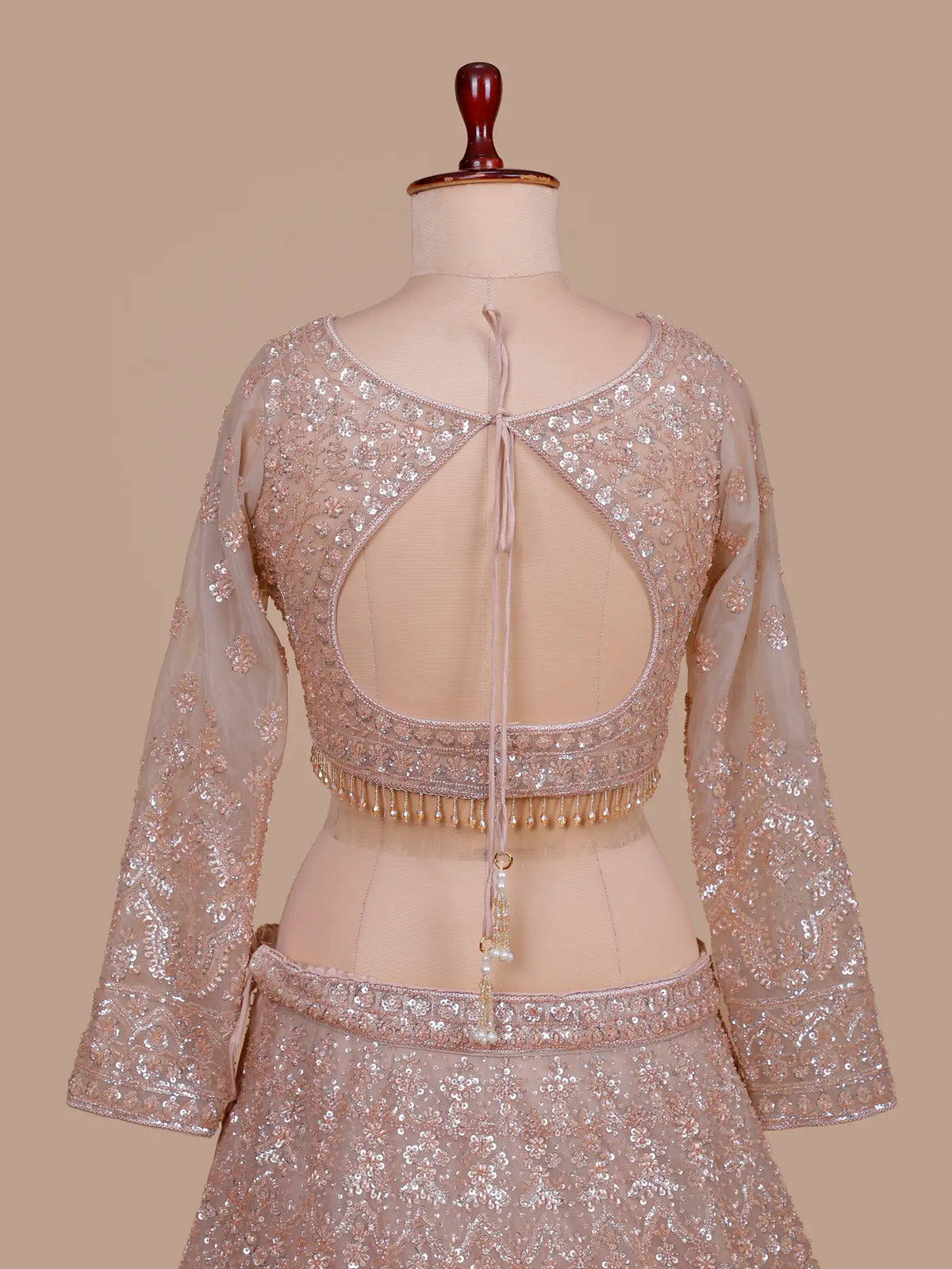 Glam Champagne Net Lehenga Choli with All Over Bead Sequin Embroidery