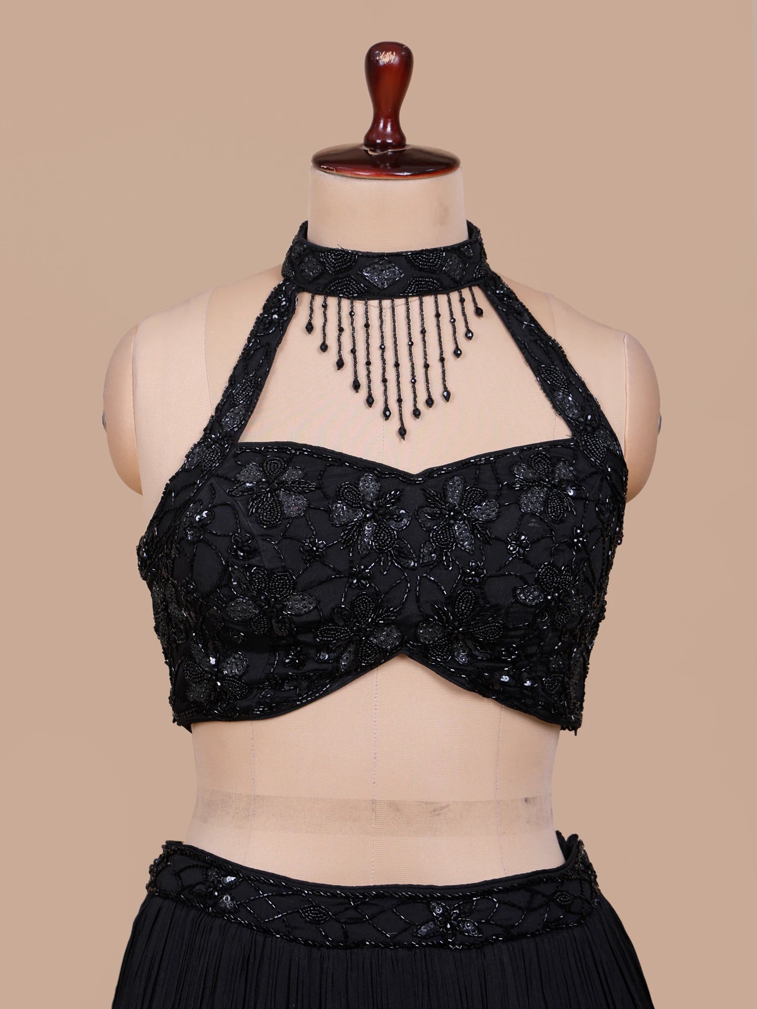 Own The Night In A Black Designer Drape Lehenga With Crystal Accents