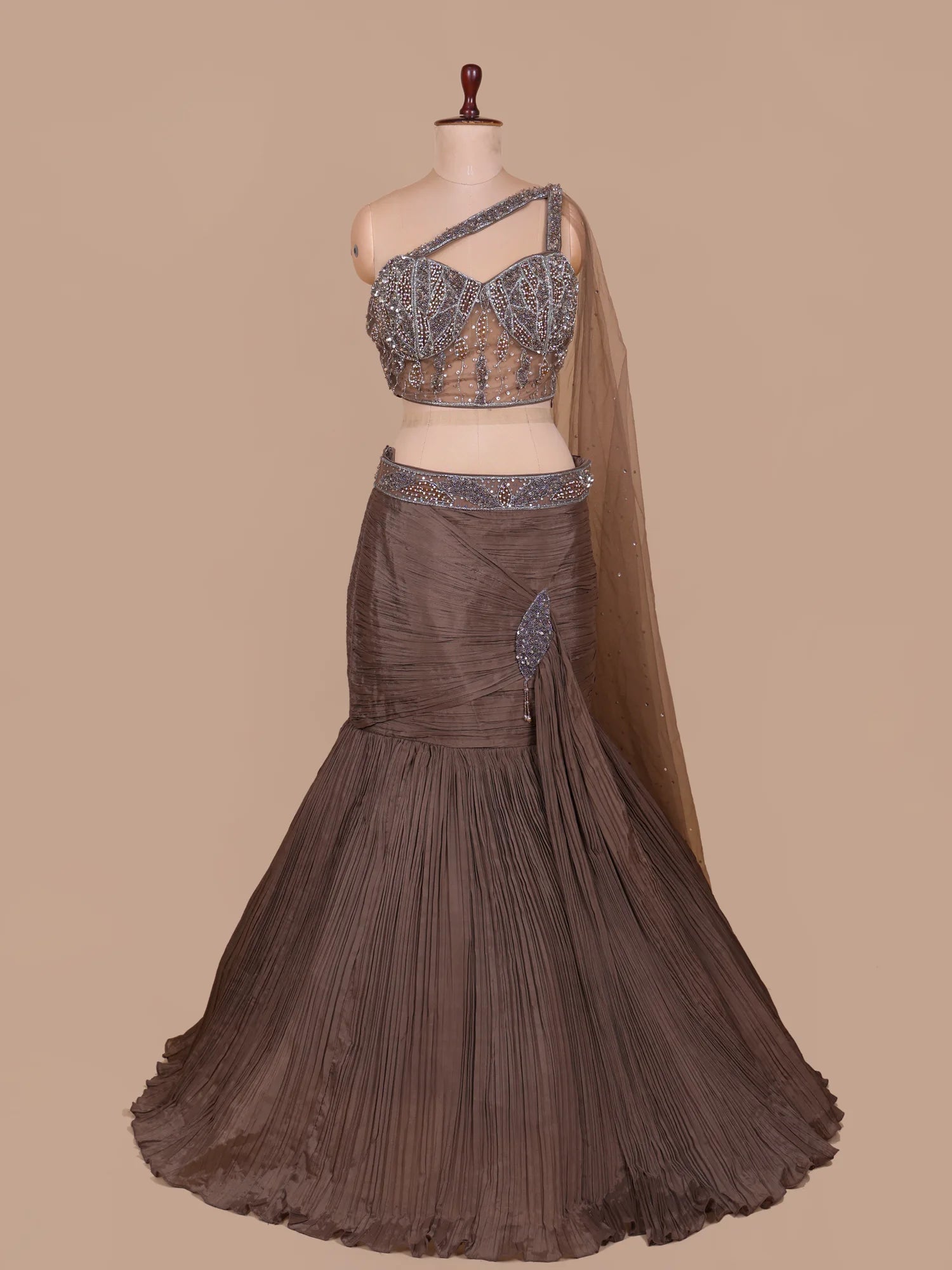 Brown Mermaid Couture Lehenga Crafted for Luxury Events