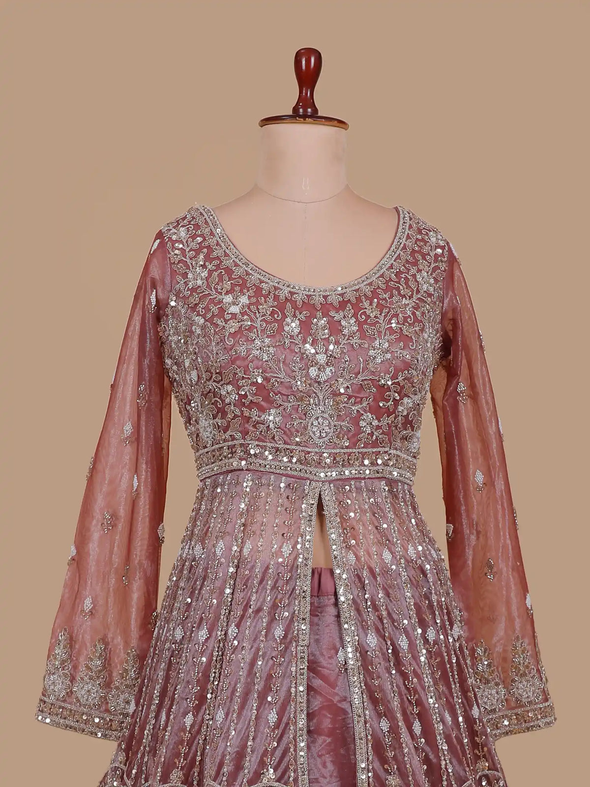 Dreamy Onion Pink Jacket Style Indo Western Lehenga with Sequin Detailing