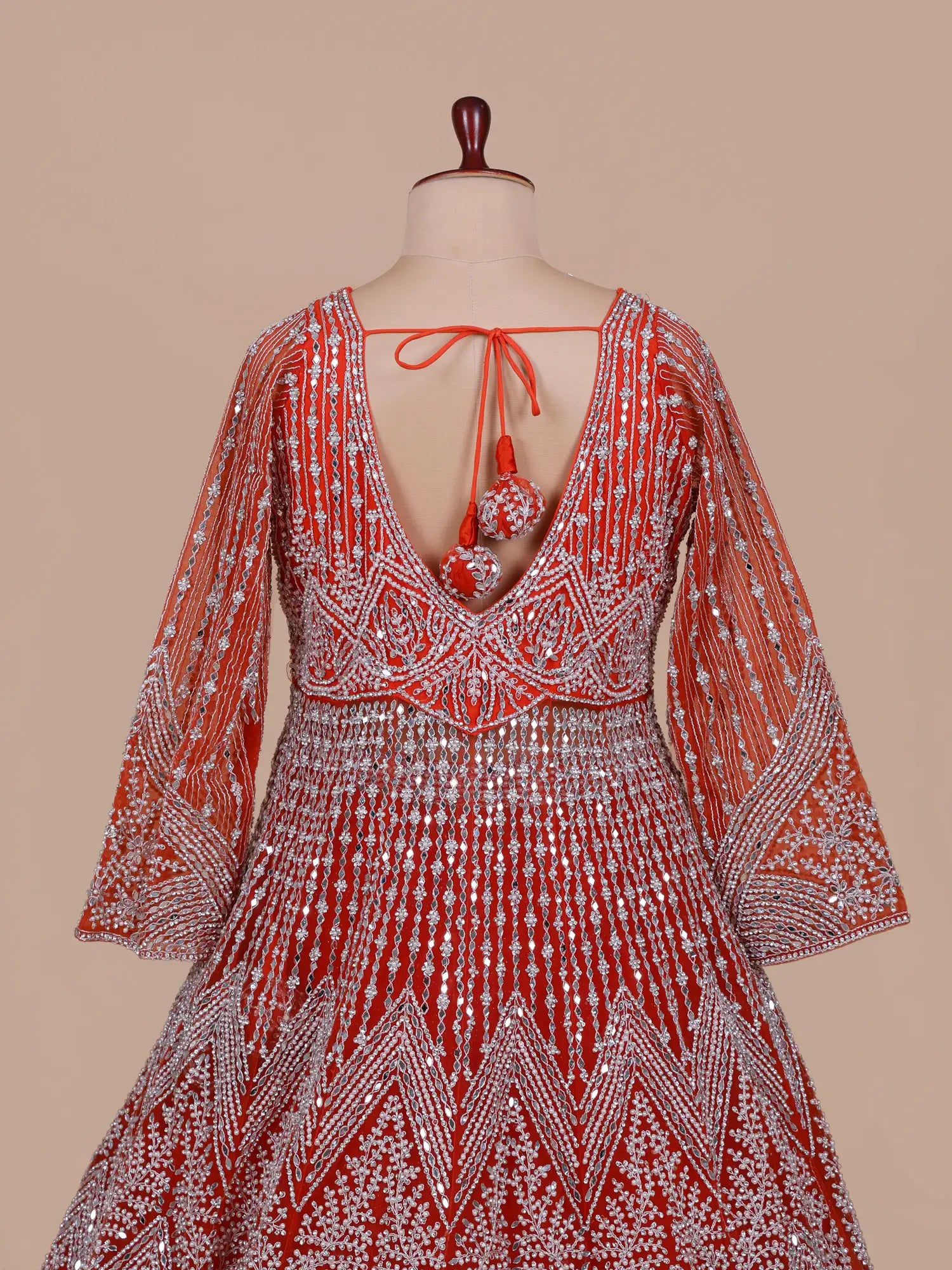 Buy Masterpiece Orange Net Indo-Western Lehenga For Grand Celebrations