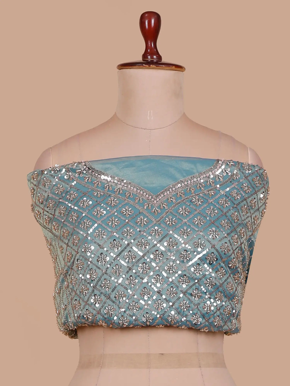 Glamorous Peacock Blue Shimmer Organza Unstitched Lehenga with Sequin Work
