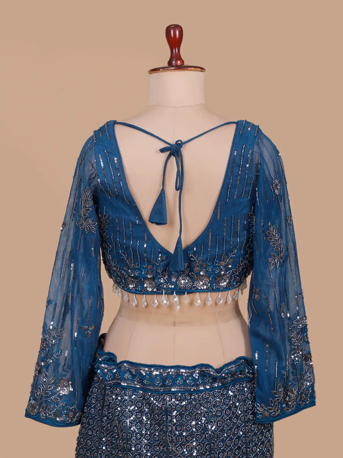 Peacock Blue Designer Fishcut Lehenga with Ornate Silver Sequin Embroidery
