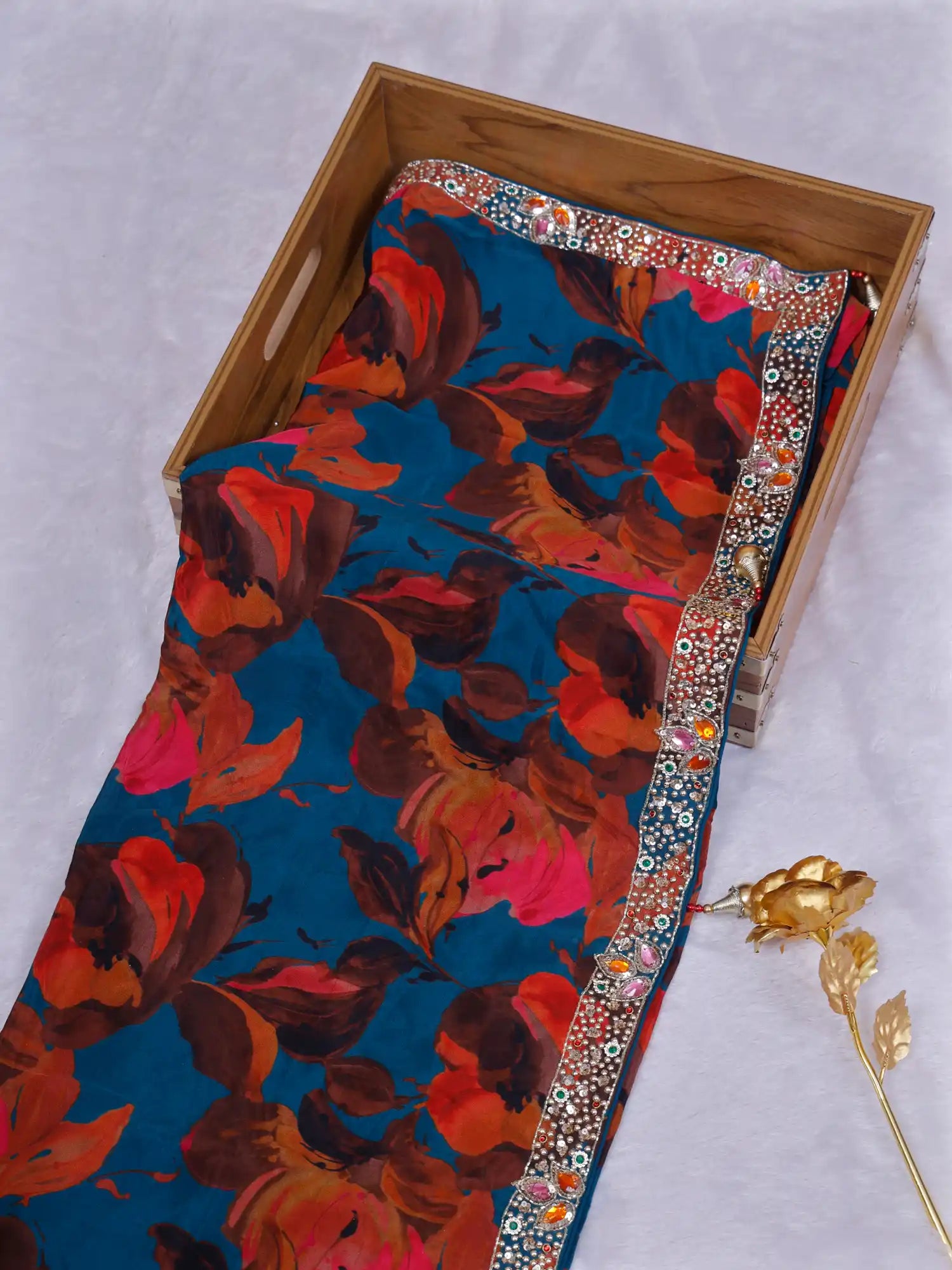 Heritage Peacock Blue Saree With Elegant Luxury Finish